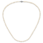 Sterling Silver Rhodium-plated 5-6mm White Near-Round Freshwater Cultured Pearl Necklace