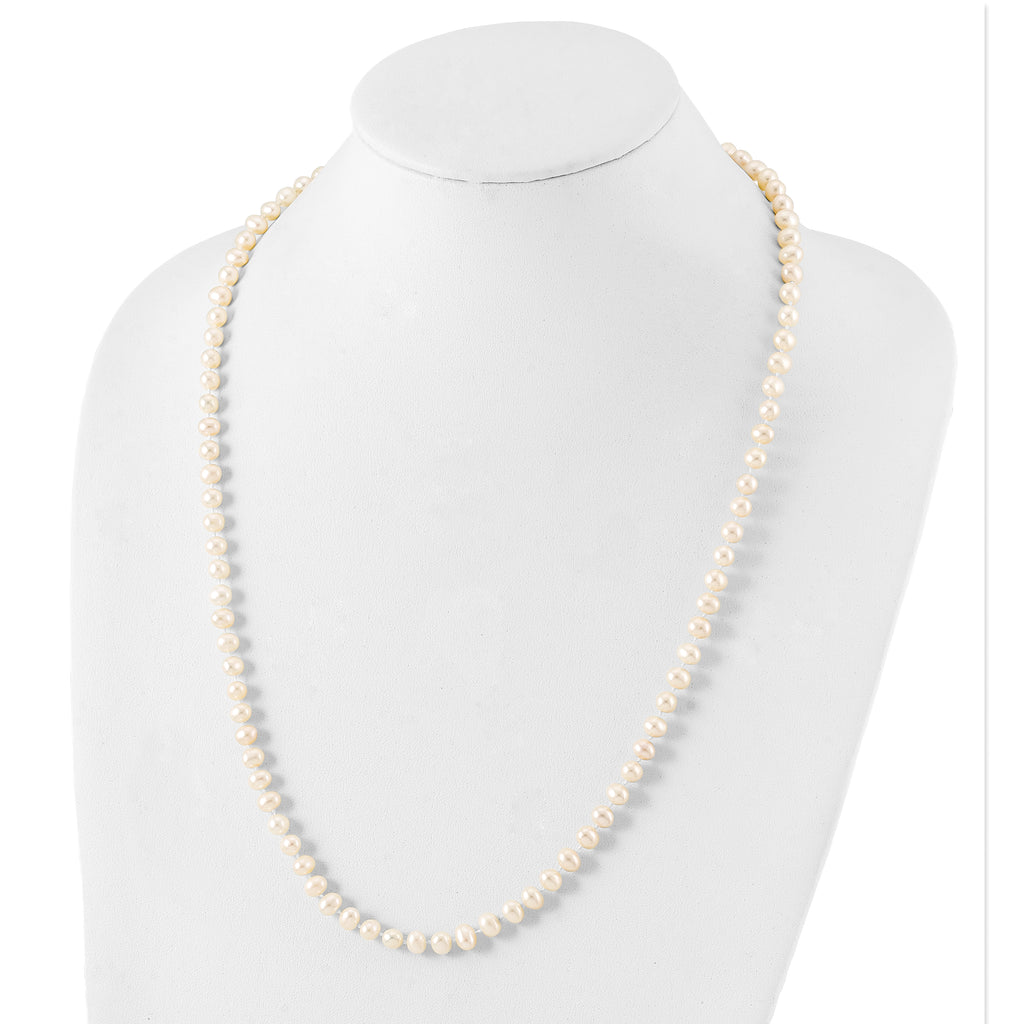 Sterling Silver Rhodium-plated 5-6mm White Near-Round Freshwater Cultured Pearl Necklace