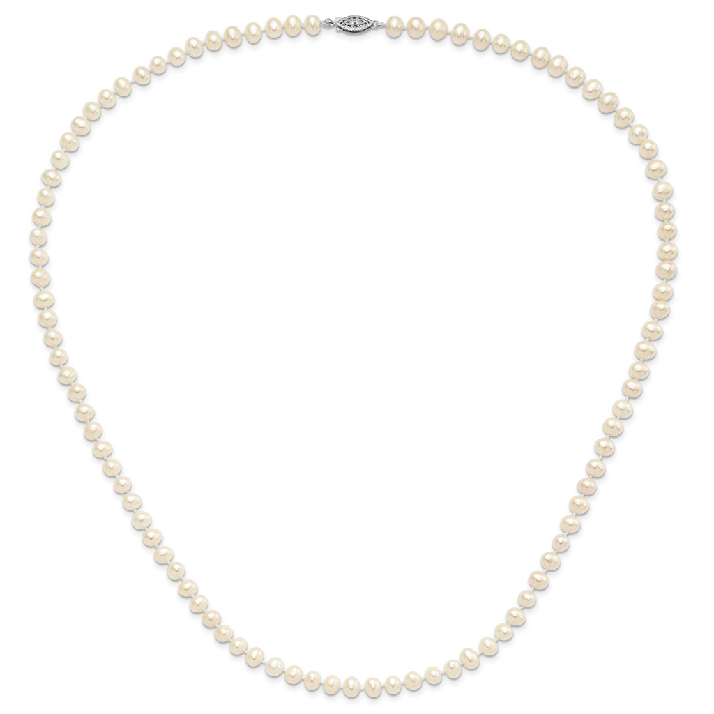 Sterling Silver Rhodium-plated 5-6mm White Near-Round Freshwater Cultured Pearl Necklace