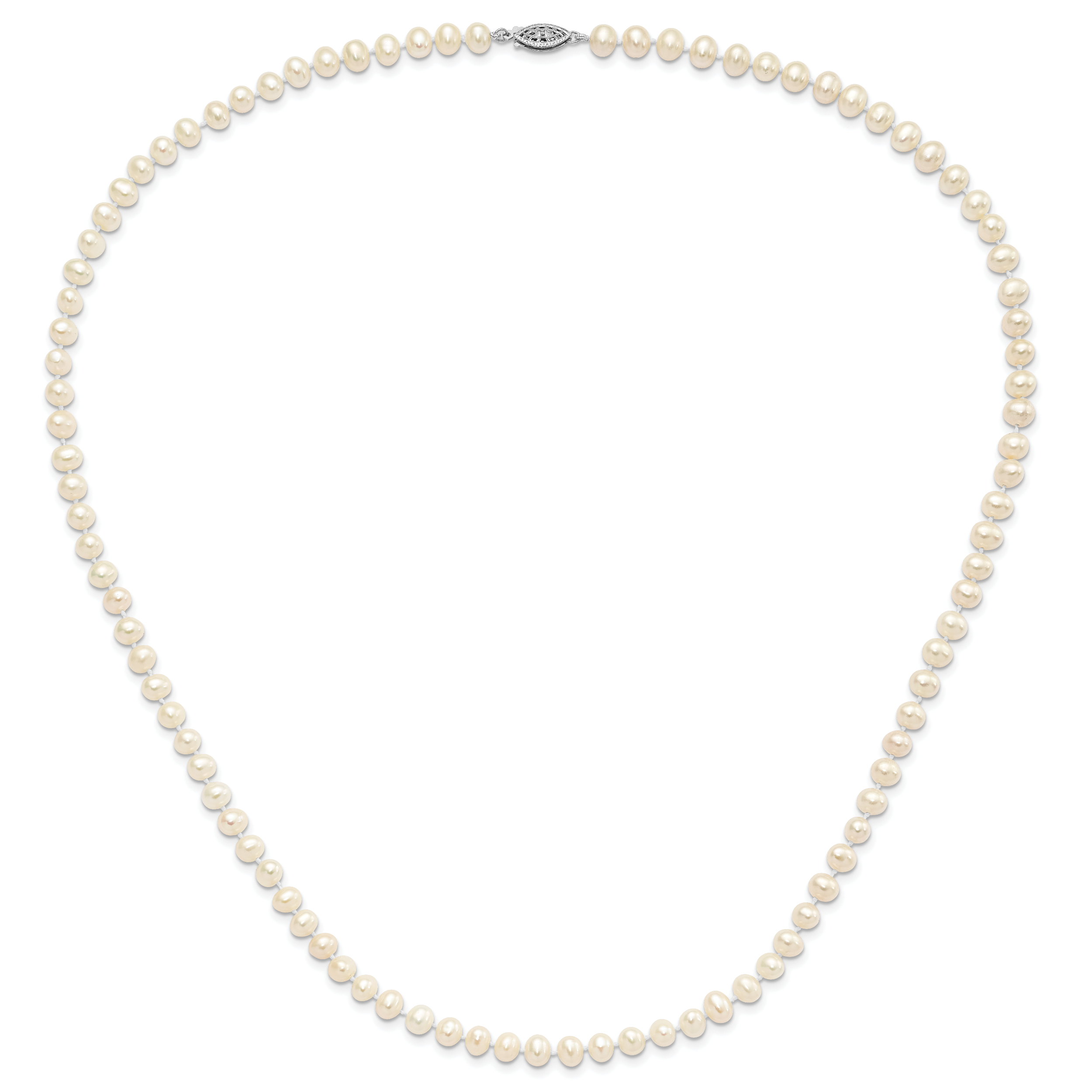Sterling Silver Rhodium-plated 5-6mm White Near-Round Freshwater Cultured Pearl Necklace