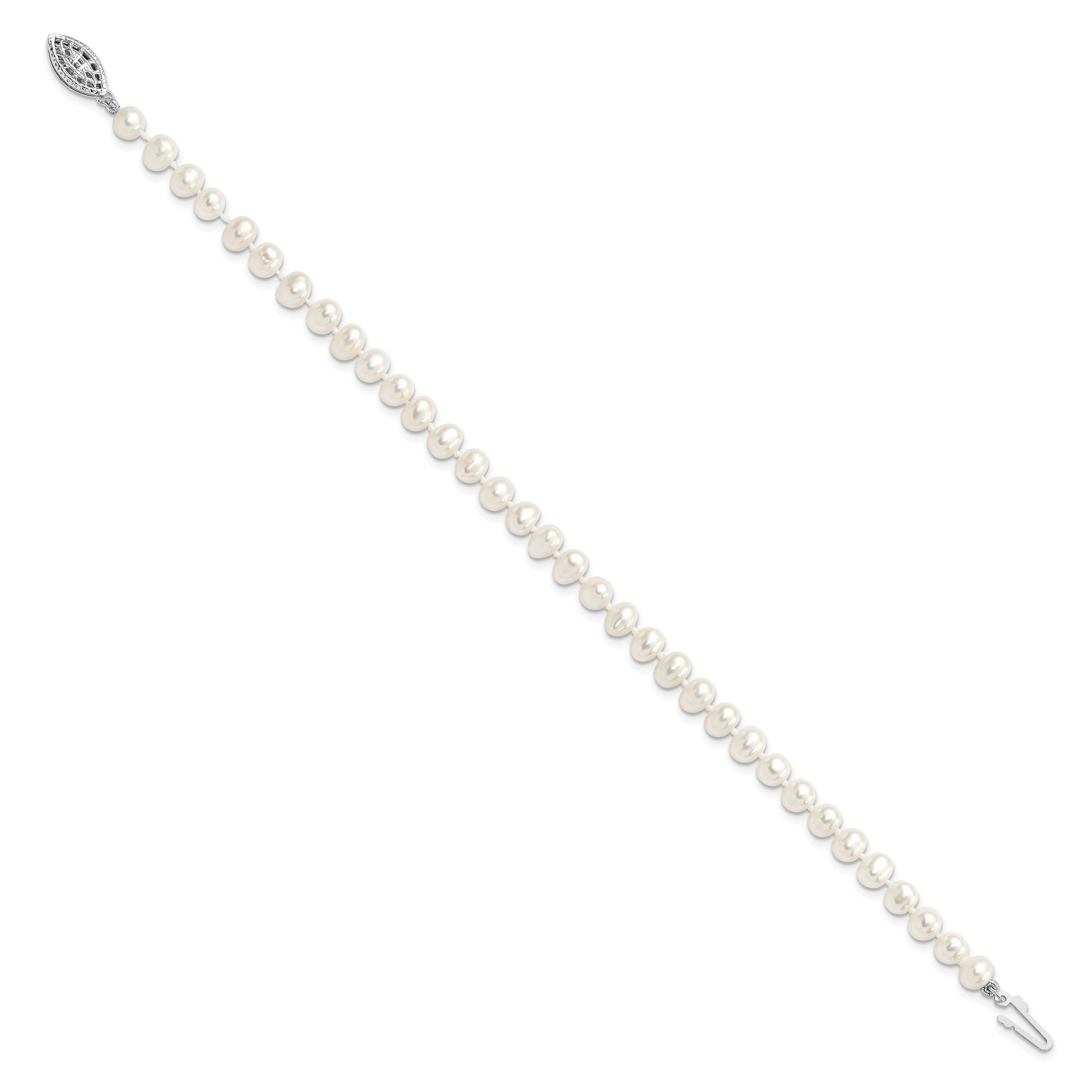 Women's Sterling Silver Rhodium-Plated 5-6mm Freshwater Cultured Pearl Bracelet Secondary image