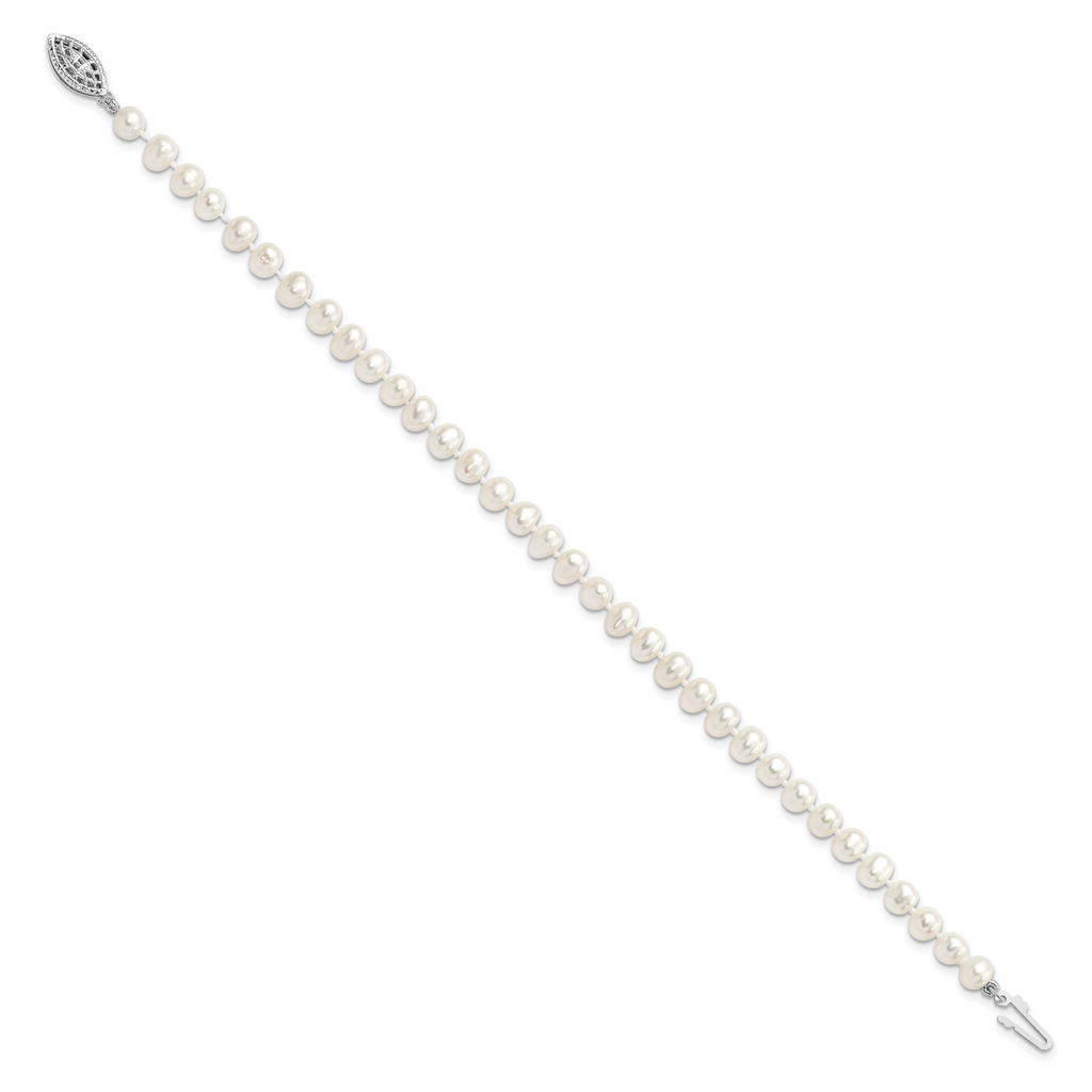 Women's Sterling Silver Rhodium-Plated 5-6mm Freshwater Cultured Pearl Bracelet