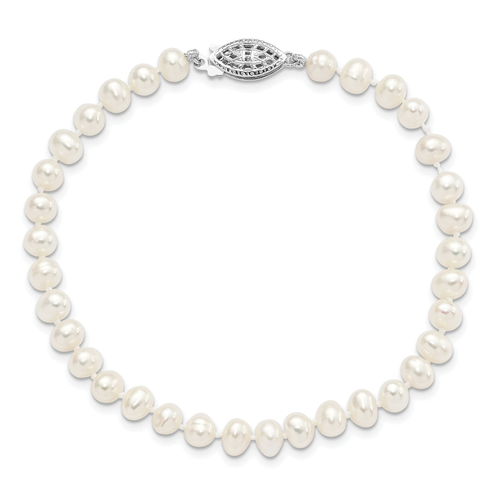 Women's Sterling Silver Rhodium-Plated 5-6mm Freshwater Cultured Pearl Bracelet