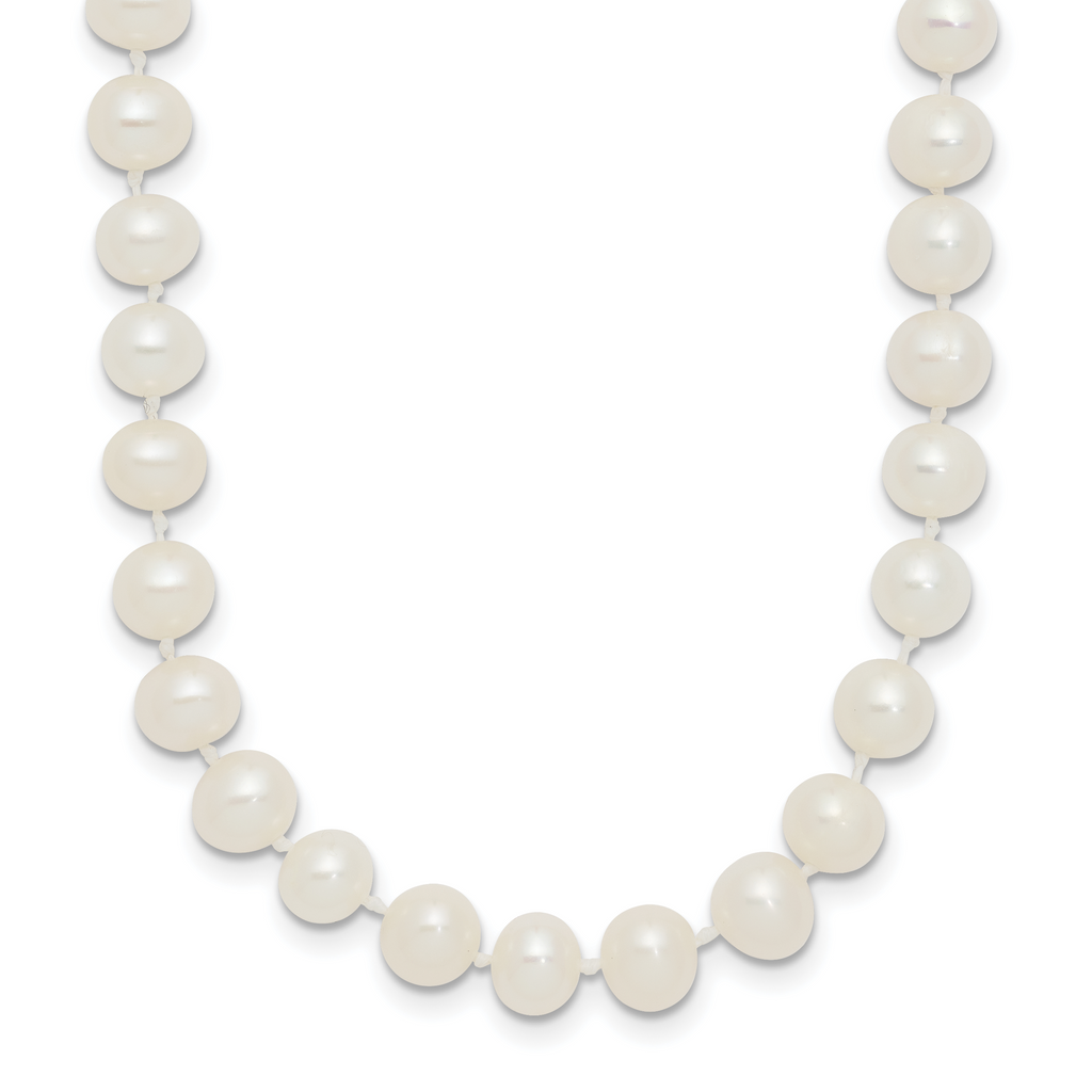 Sterling Silver Rhodium-plated 5-6mm White Near-Round Freshwater Cultured Pearl Necklace