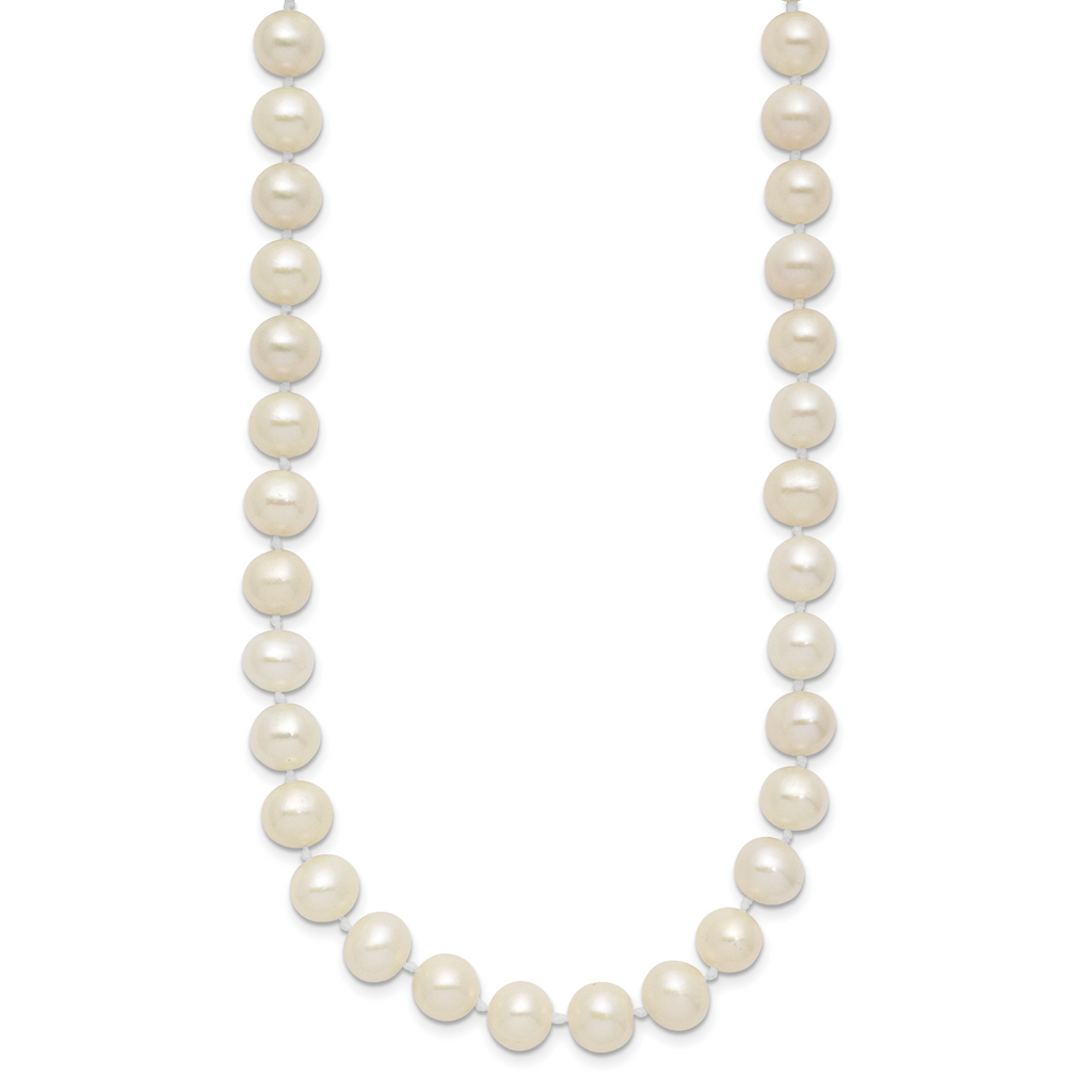 Sterling Silver Rhodium-plated 7-8mm White Near-Round Freshwater Cultured Pearl 28 inch Necklace