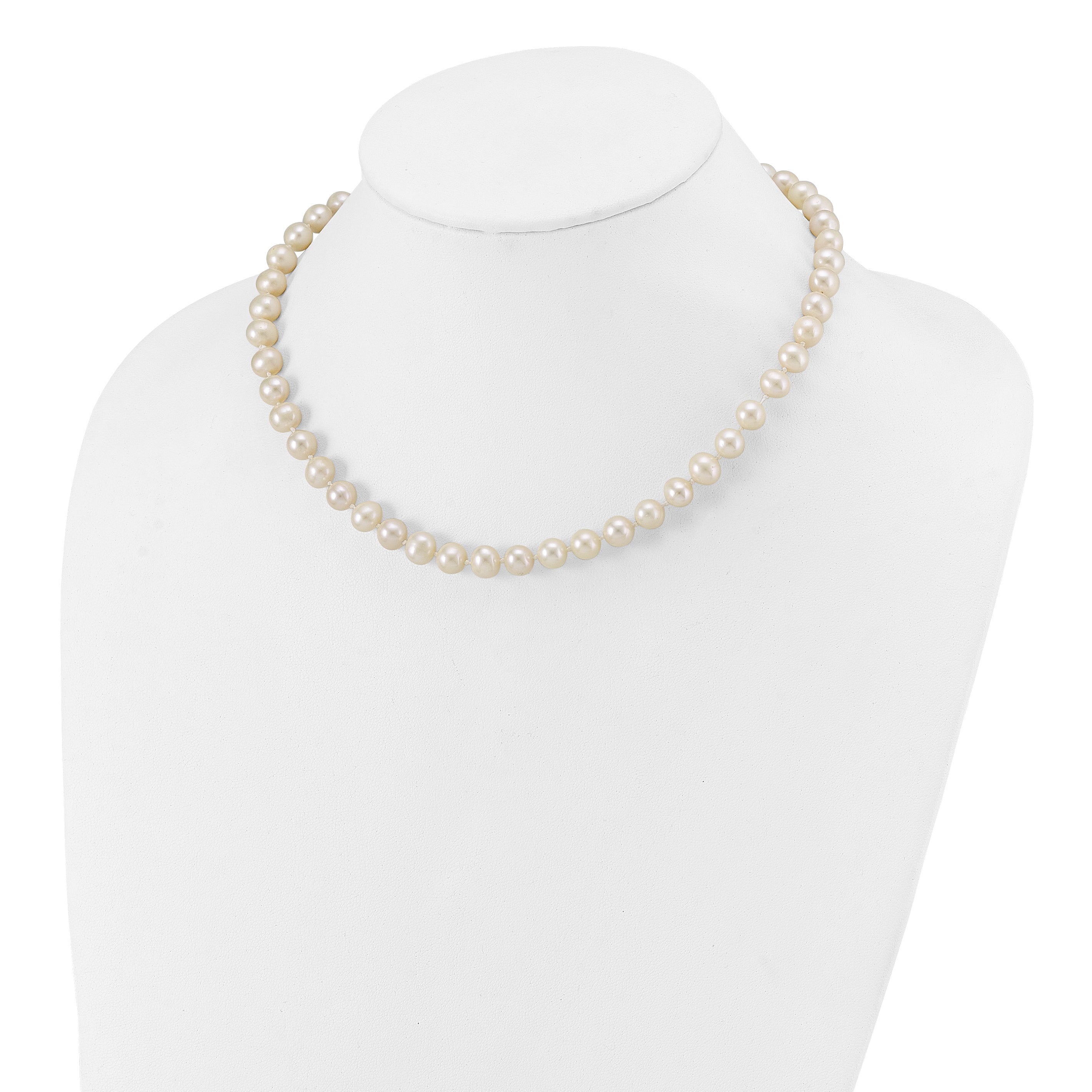 Sterling Silver Rhodium-plated 7-8mm White Near-Round Freshwater Cultured Pearl 16 inch Necklace