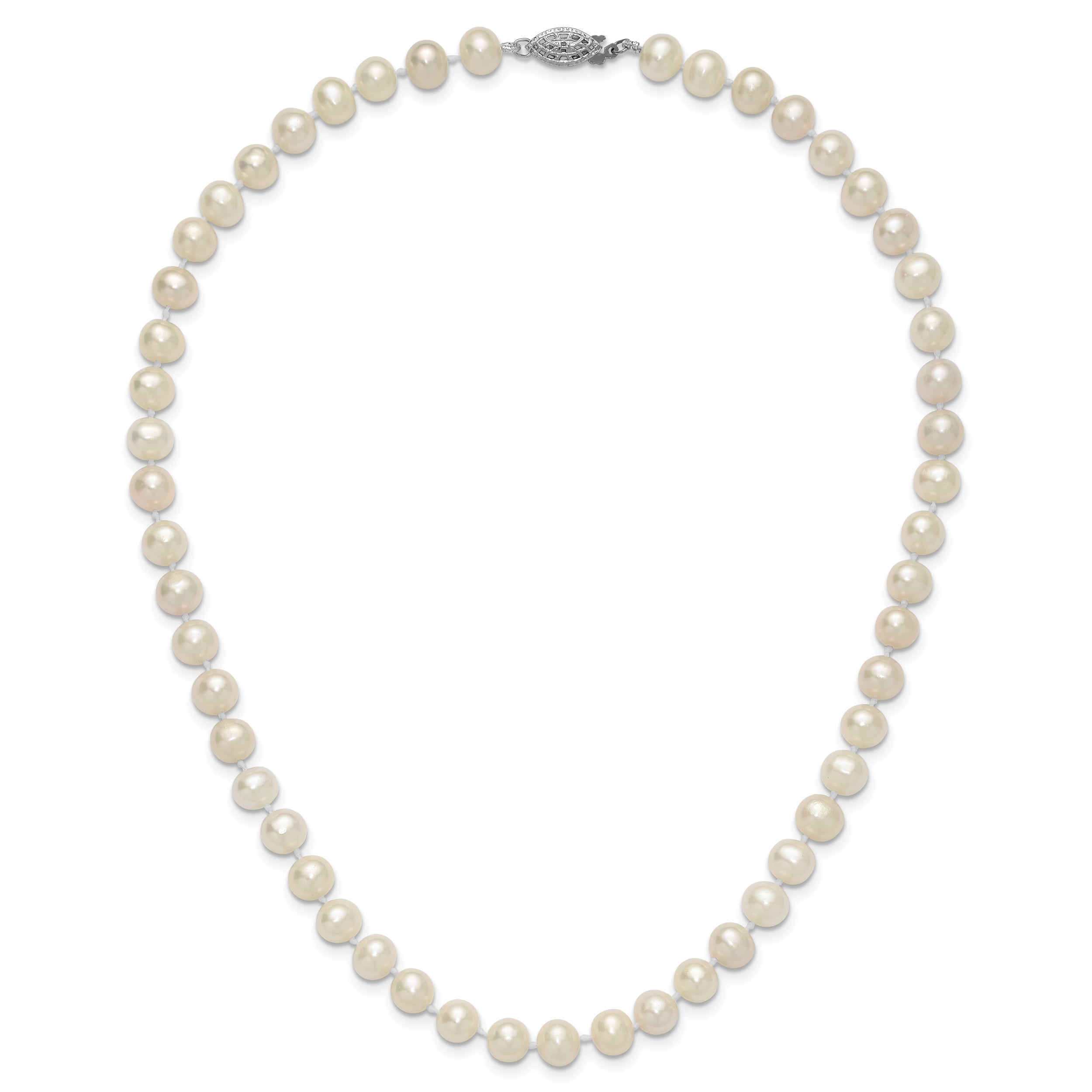 Sterling Silver Rhodium-plated 7-8mm White Near-Round Freshwater Cultured Pearl 16 inch Necklace