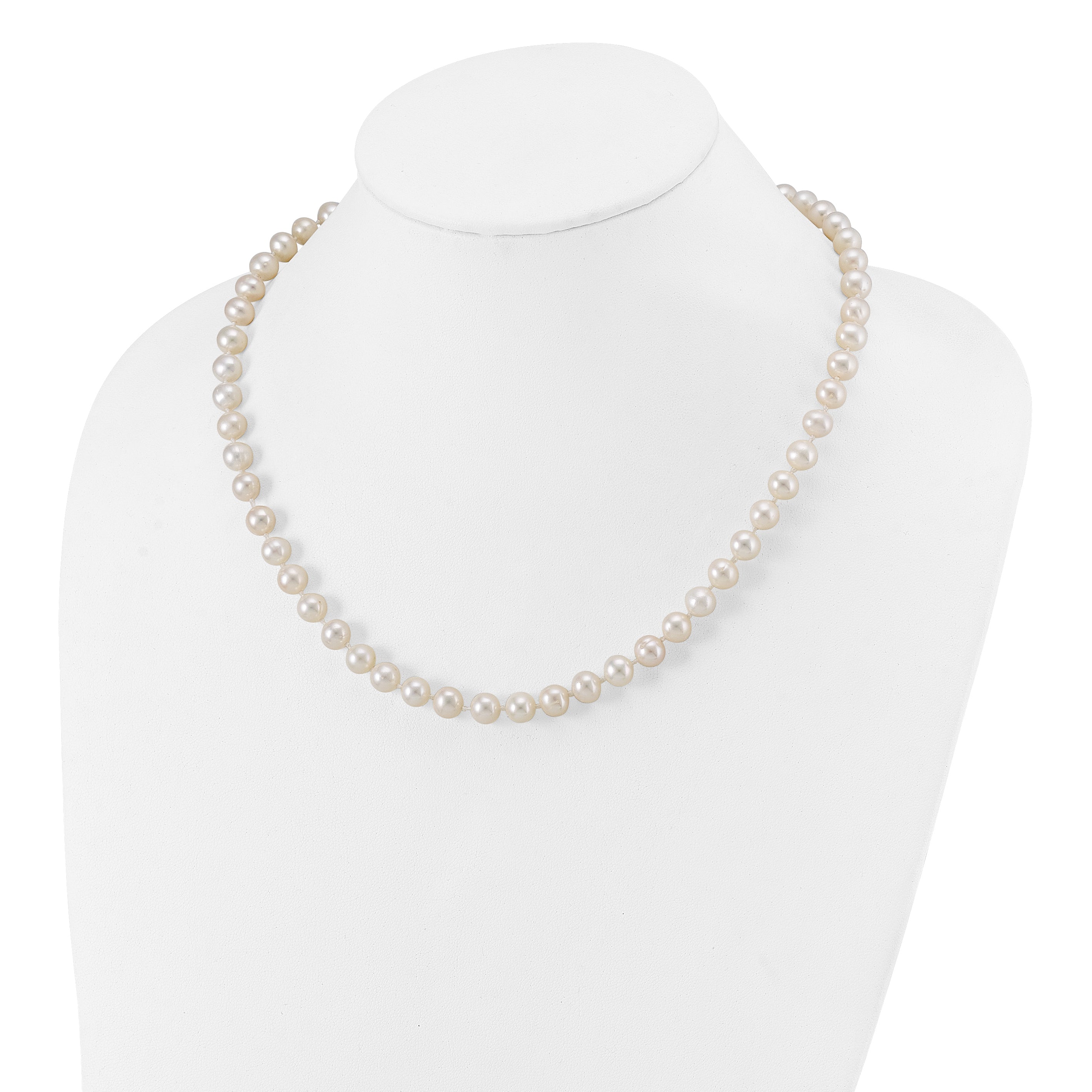 Sterling Silver Rhodium-plated 7-8mm White Near-Round Freshwater Cultured Pearl 18 inch Necklace