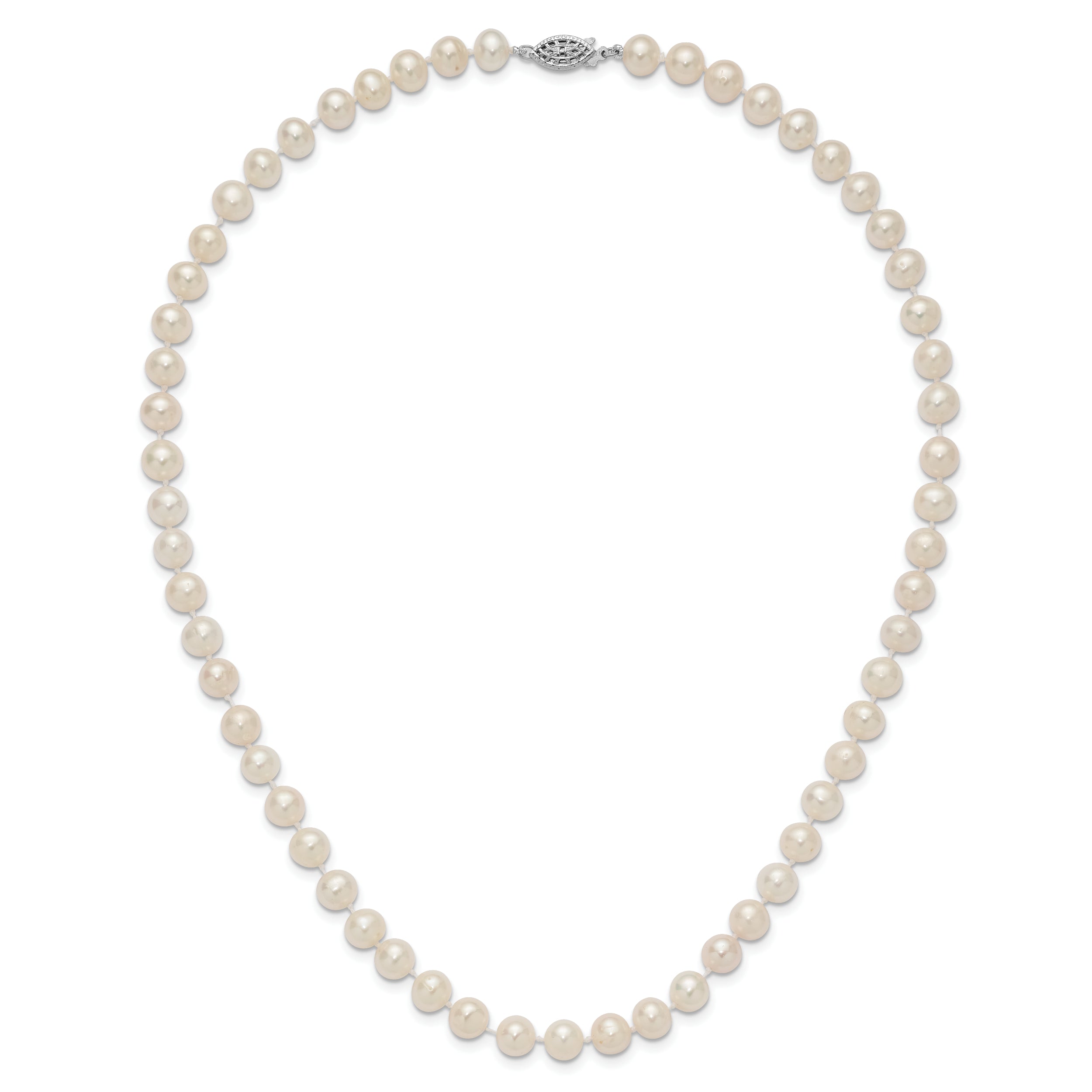 Sterling Silver Rhodium-plated 7-8mm White Near-Round Freshwater Cultured Pearl 18 inch Necklace