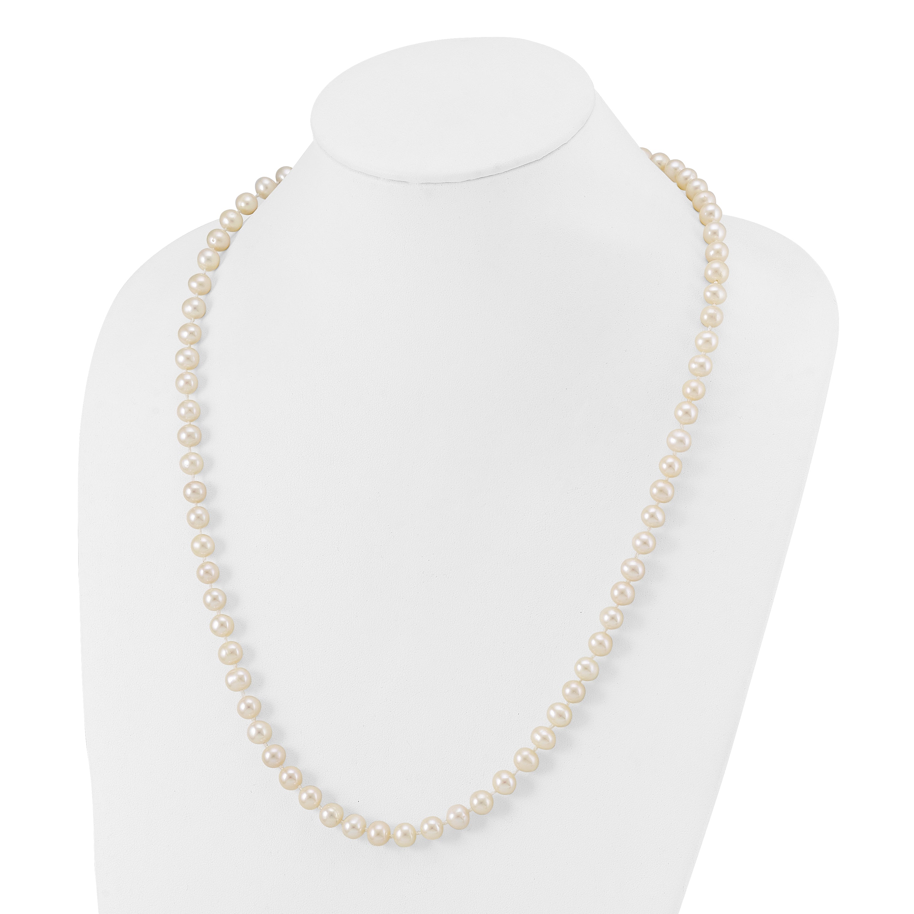 Sterling Silver Rhodium-plated 7-8mm White Near-Round Freshwater Cultured Pearl 24 inch Necklace