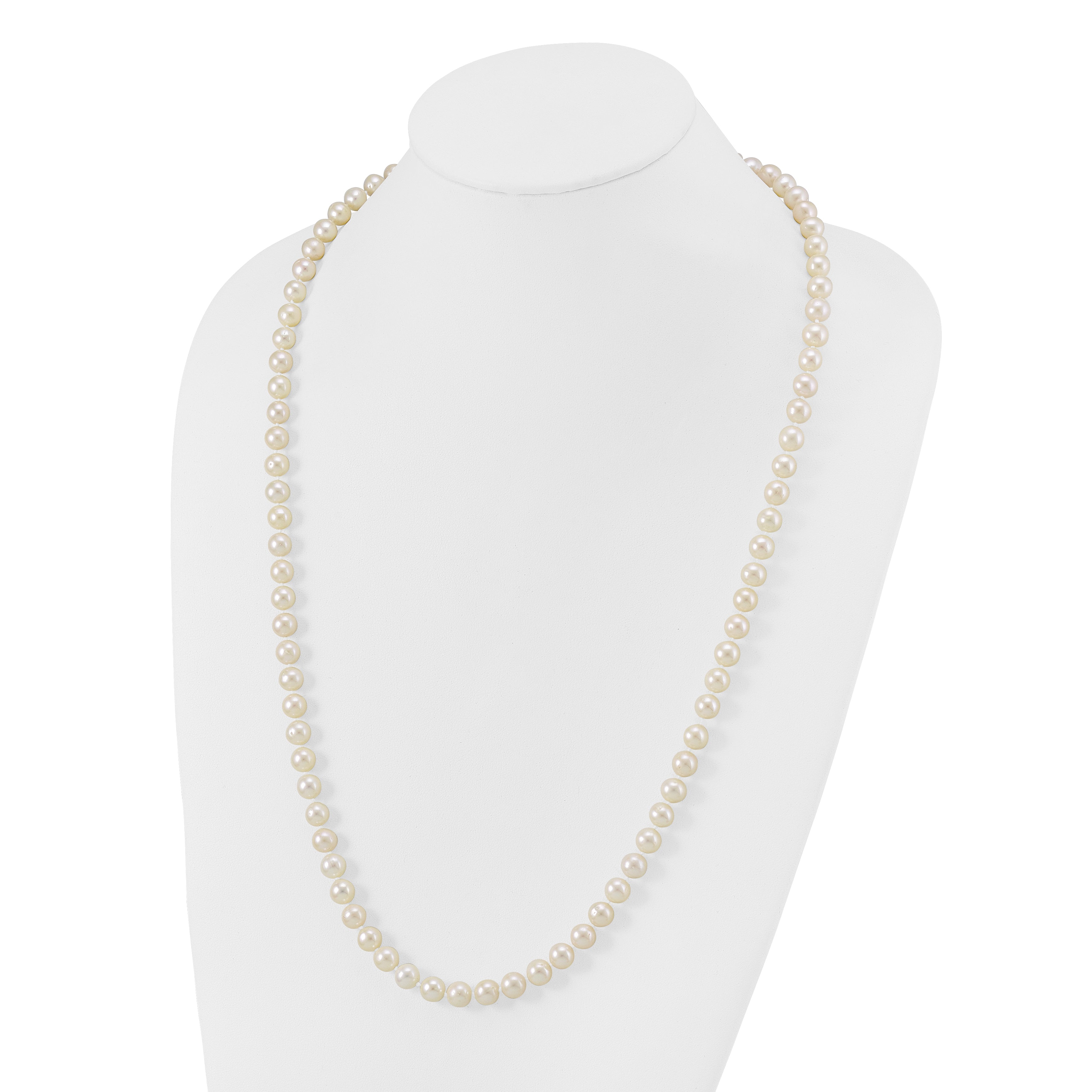 Sterling Silver Rhodium-plated 7-8mm White Near-Round Freshwater Cultured Pearl 28 inch Necklace