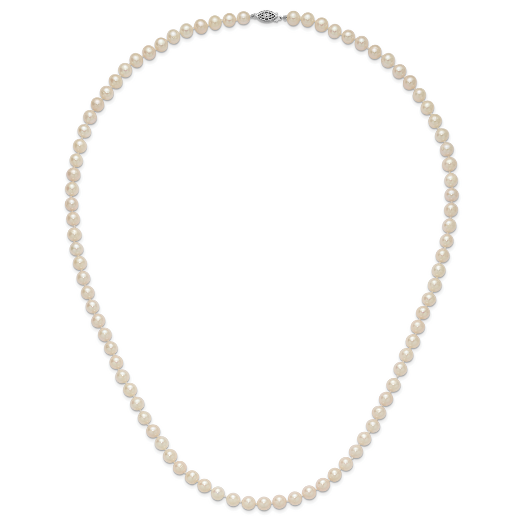 Sterling Silver Rhodium-plated 7-8mm White Near-Round Freshwater Cultured Pearl 28 inch Necklace