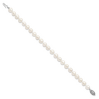 Sterling Silver Rhodium-plated 7-8mm White Near Round Freshwater Cultured Pearl8.25 inch  Bracelet