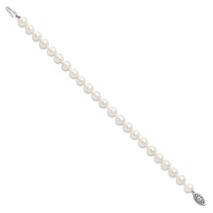 Sterling Silver Rhodium-plated 7-8mm White Near Round Freshwater Cultured Pearl8.25 inch  Bracelet