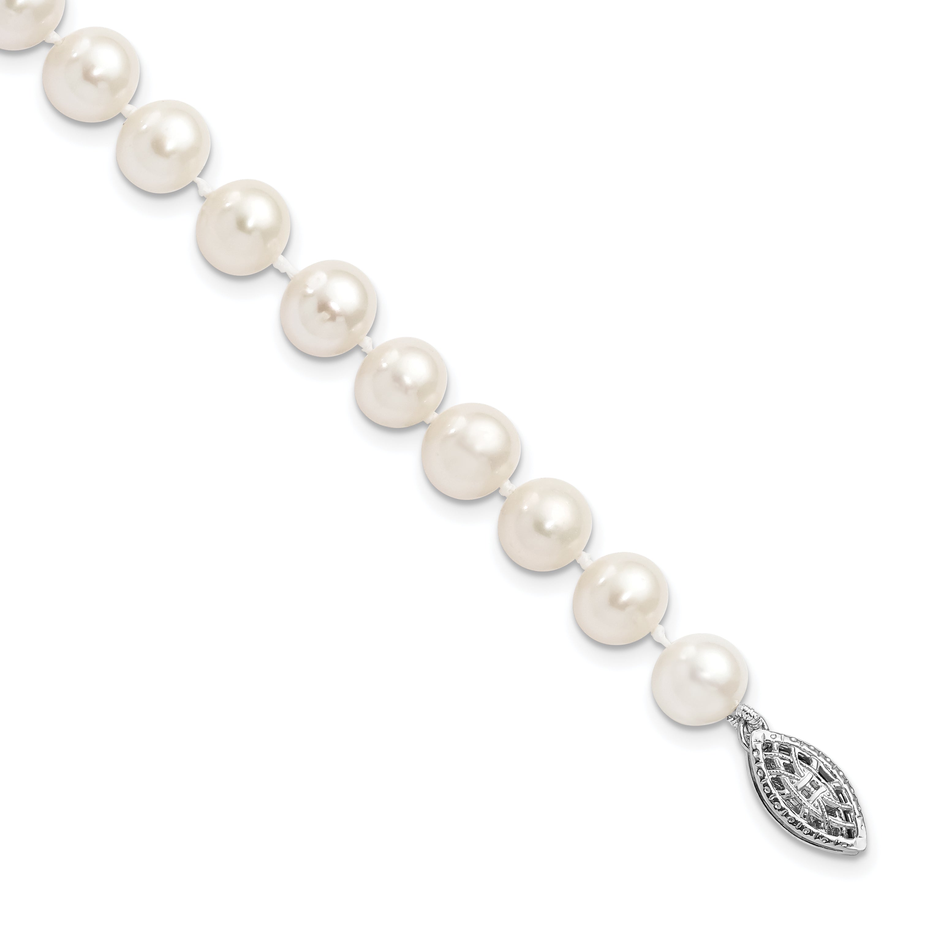 Sterling Silver Rhodium-plated 7-8mm White Near Round Freshwater Cultured Pearl8.25 inch  Bracelet
