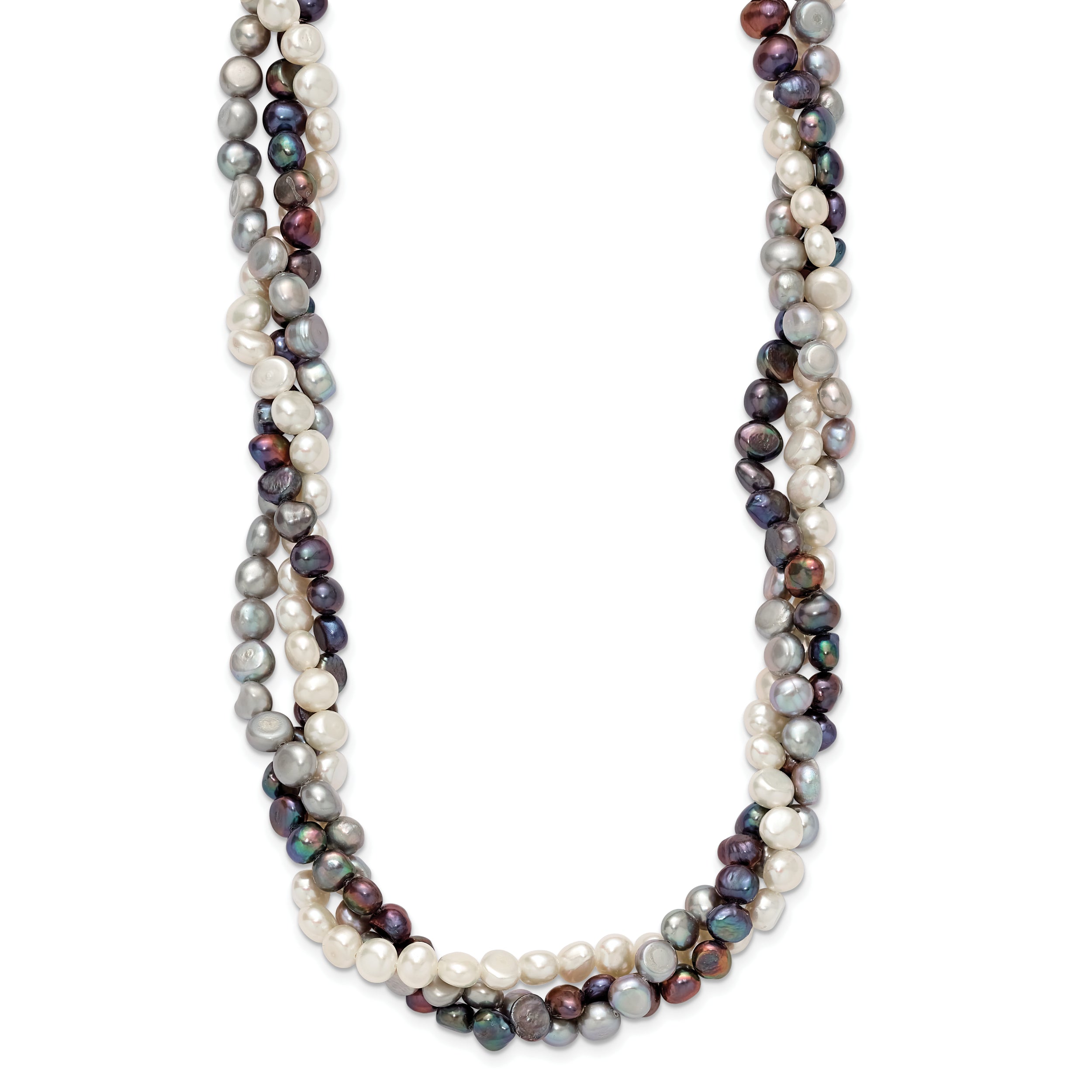 Sterling Silver Rhodium 5-6mm FWC Semi Round Pearl With 2in ext. Necklace