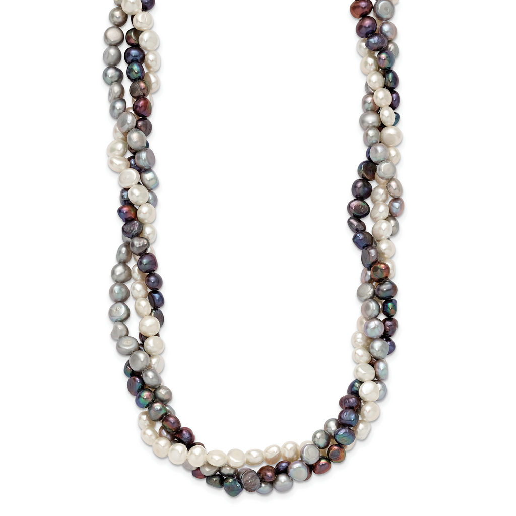Sterling Silver Rhodium 5-6mm FWC Semi Round Pearl With 2in ext. Necklace