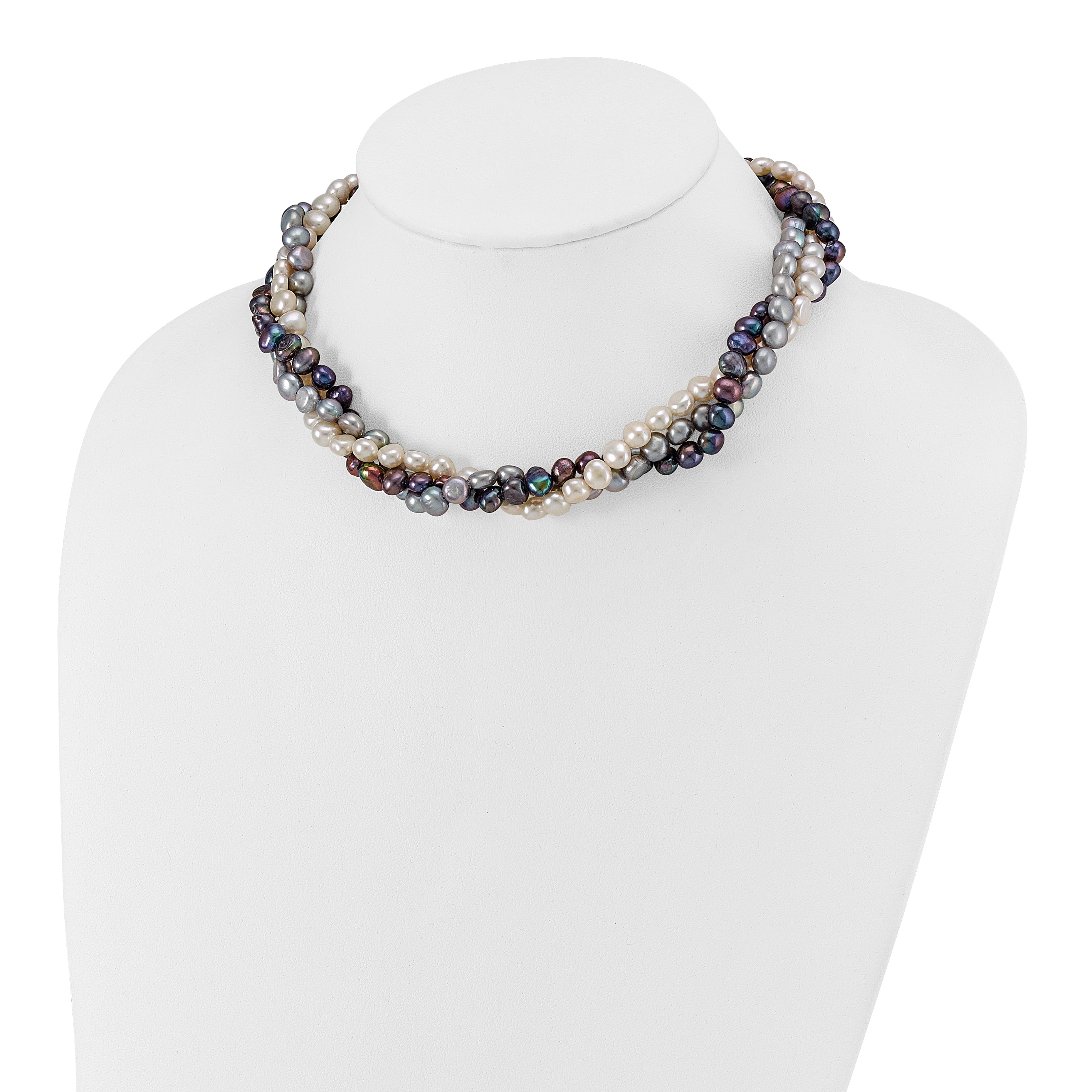 Sterling Silver Rhodium 5-6mm FWC Semi Round Pearl With 2in ext. Necklace