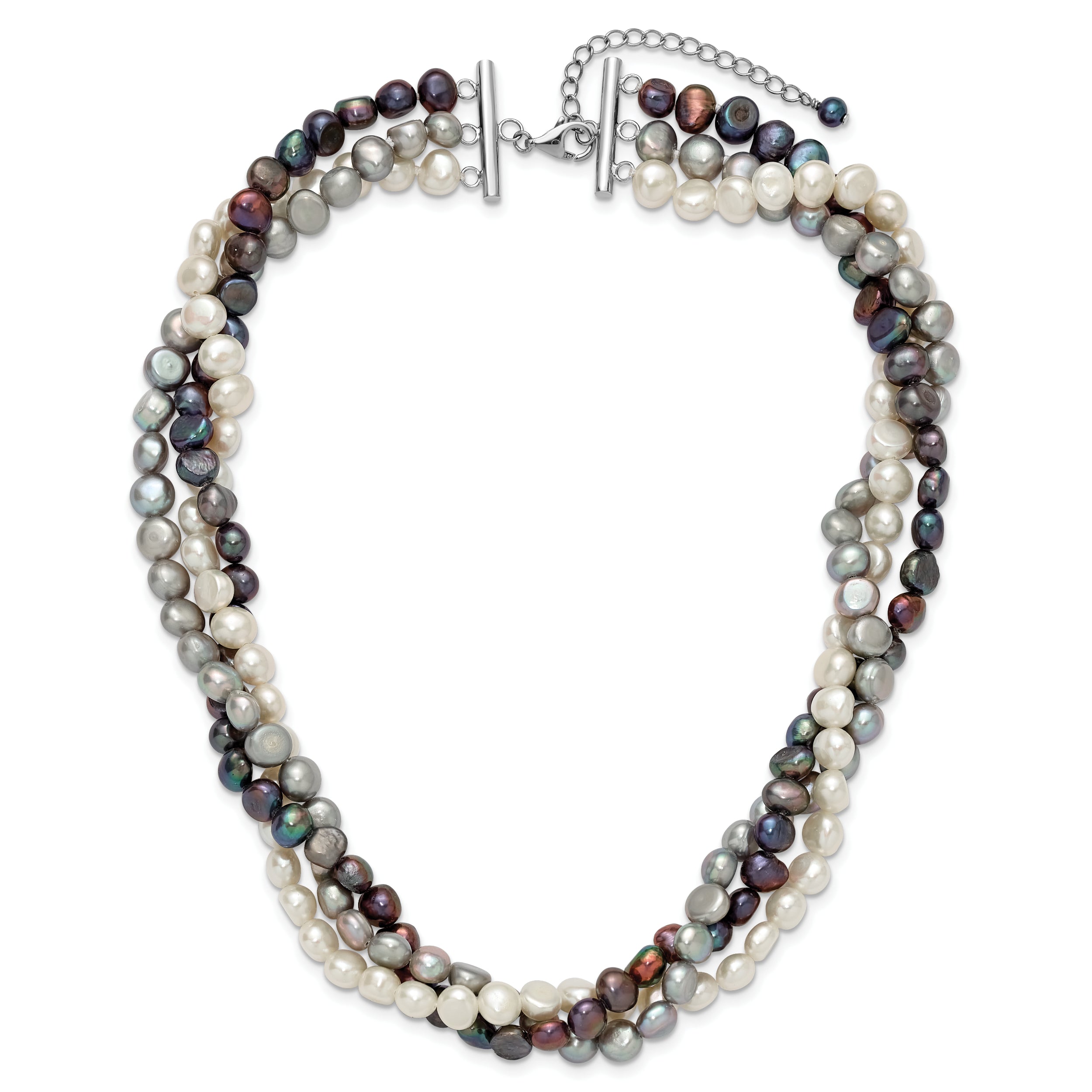 Sterling Silver Rhodium 5-6mm FWC Semi Round Pearl With 2in ext. Necklace