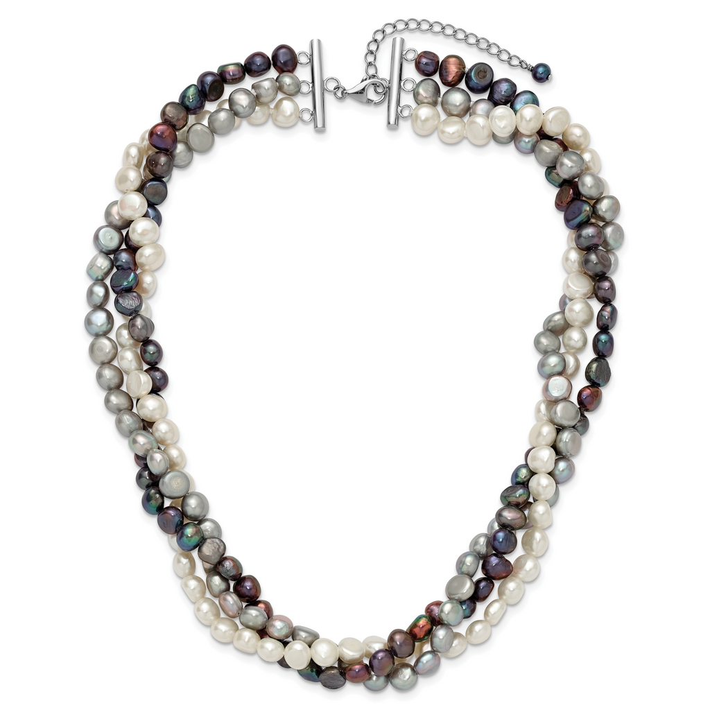 Sterling Silver Rhodium 5-6mm FWC Semi Round Pearl With 2in ext. Necklace