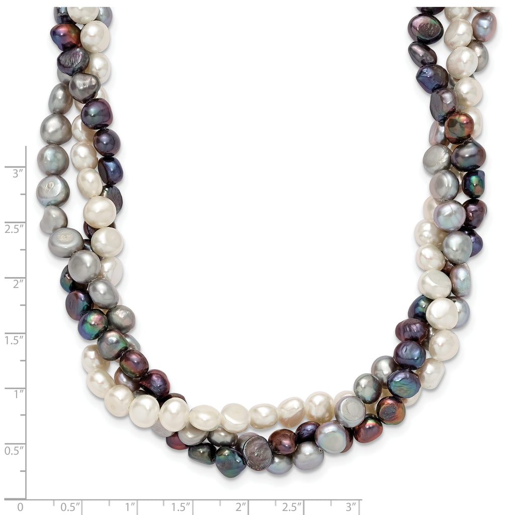 Sterling Silver Rhodium 5-6mm FWC Semi Round Pearl With 2in ext. Necklace