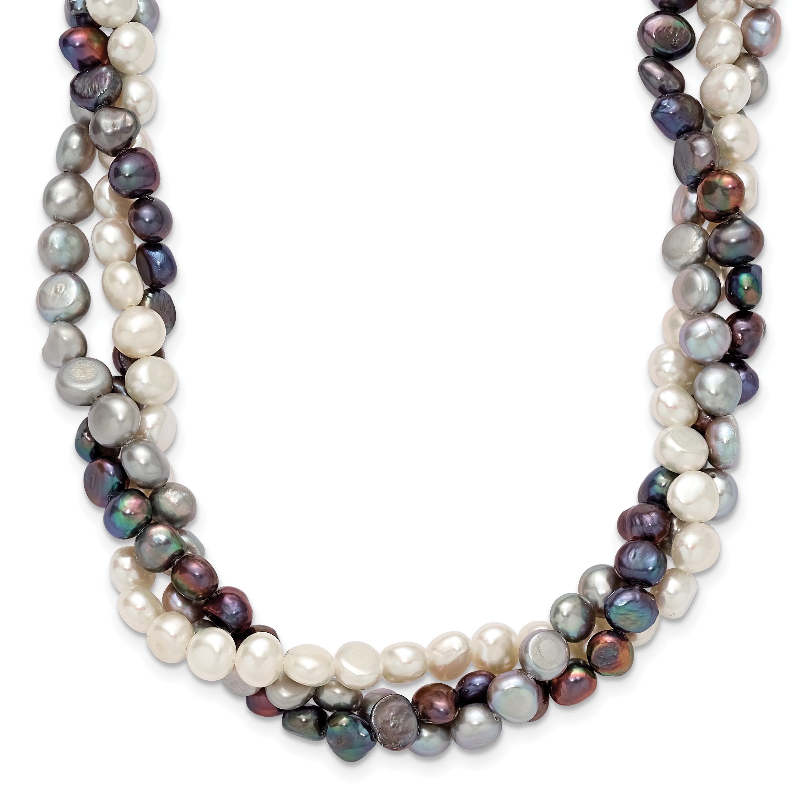 Sterling Silver Rhodium 5-6mm FWC Semi Round Pearl With 2in ext. Necklace