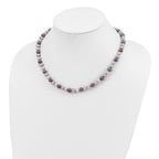 Sterling Silver Rhodium-plated 6-7mm Black, Pink and Gray Semi-Round Freshwater Cultured Pearl 18 inch Necklace, 7.25 inch Bracelet and 3-piece Button Post Earrings Set