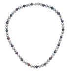 Sterling Silver Rhodium-plated 6-7mm Grey and Black Semi-Round Freshwater Cultured Pearl 18 inch Necklace and 7.25 Bracelet and 3-piece Button Post Earrings Set