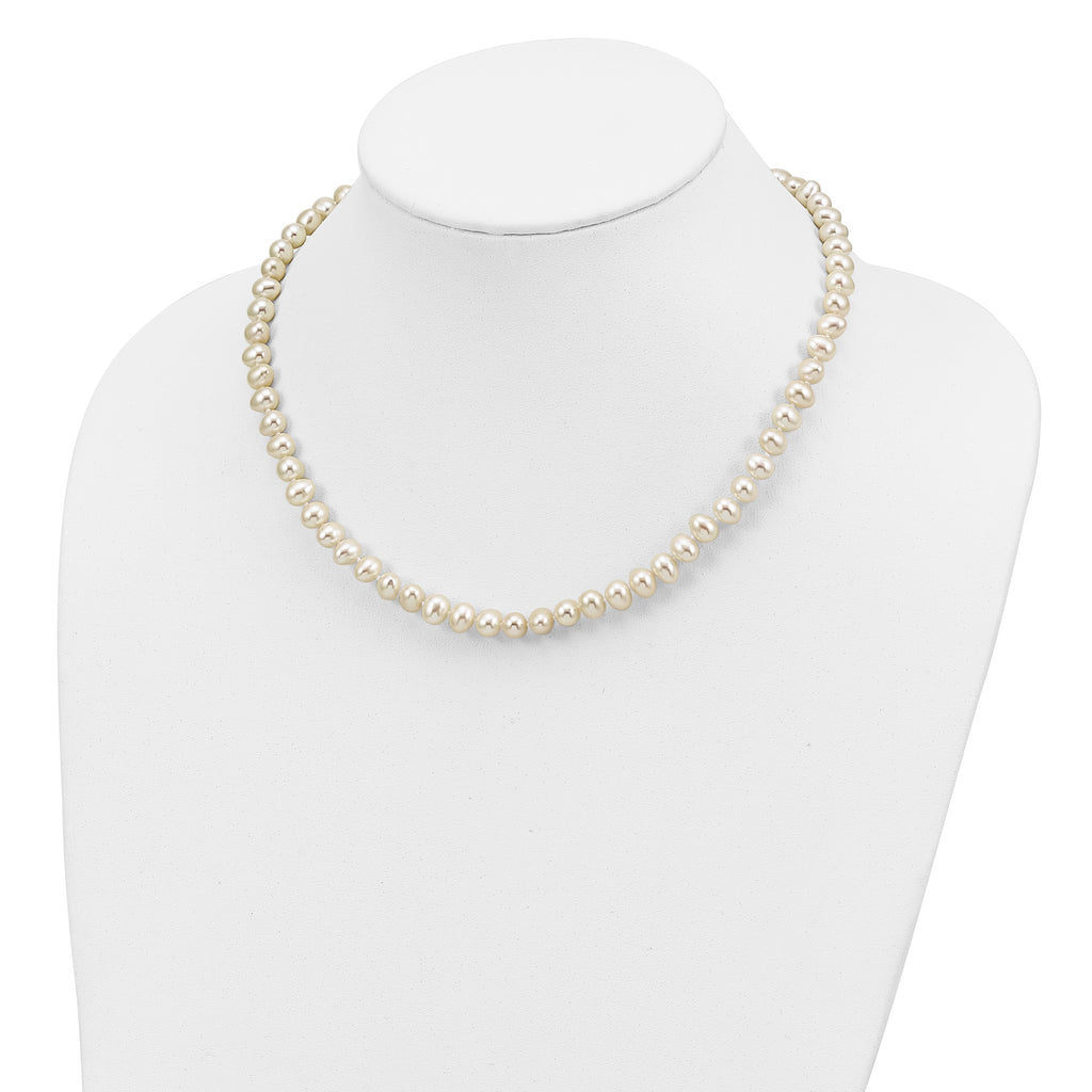 Sterling Silver Rhodium-plated 6-7mm White Semi-Round Freshwater Cultured Pearl 18 inch Necklace, 7.25 in Bracelet and Button Post Earrings Set