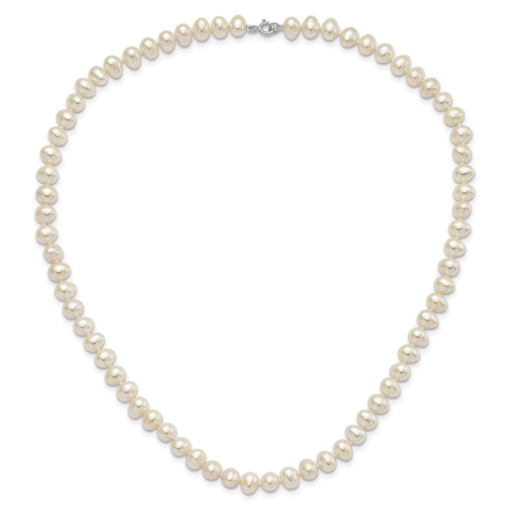 Sterling Silver Rhodium-plated 6-7mm White Semi-Round Freshwater Cultured Pearl 18 inch Necklace, 7.25 in Bracelet and Button Post Earrings Set