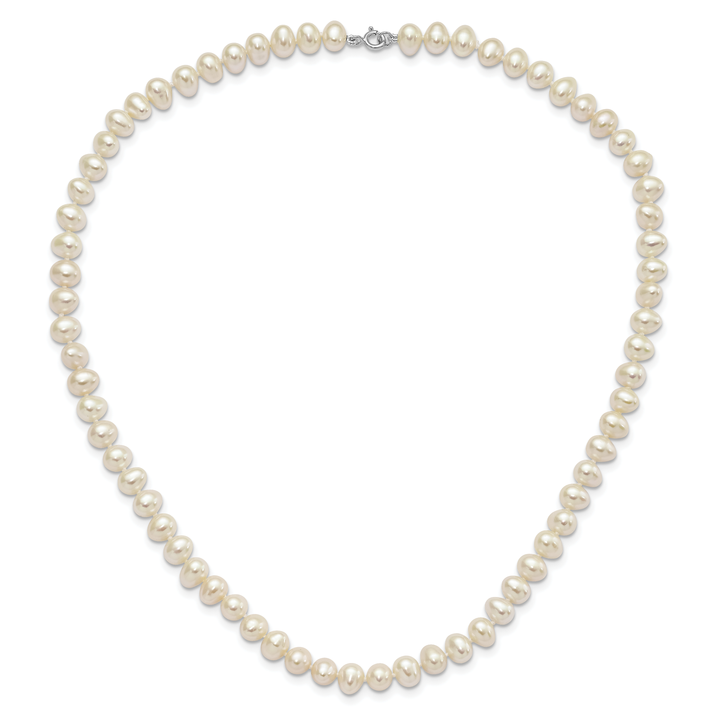 Sterling Silver Rhodium-plated 6-7mm White Semi-Round Freshwater Cultured Pearl 18 inch Necklace, 7.25 in Bracelet and Button Post Earrings Set