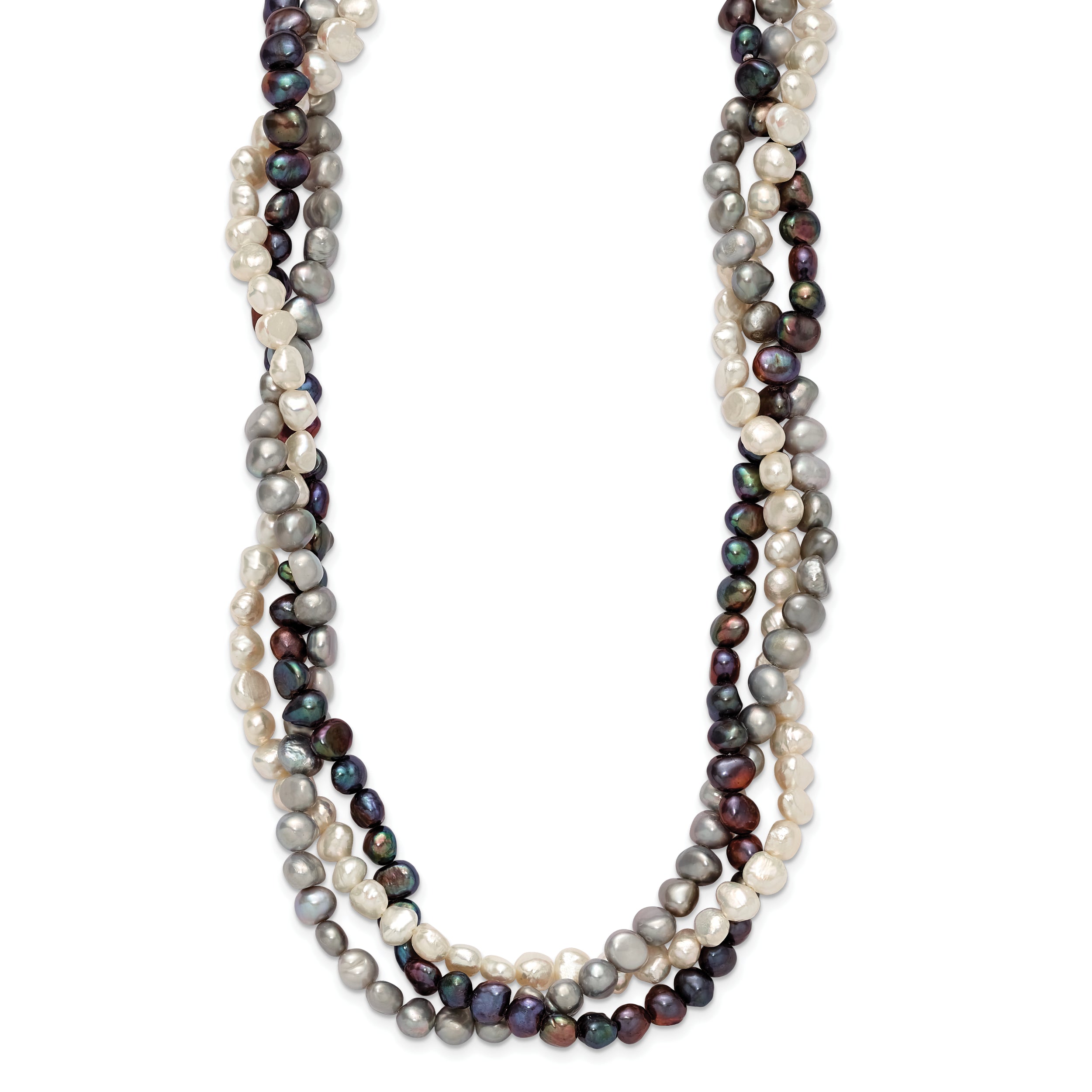 Sterling Silver RH 6-7mm White/Black/Silver FWC Pearl With 2in ext. Necklace