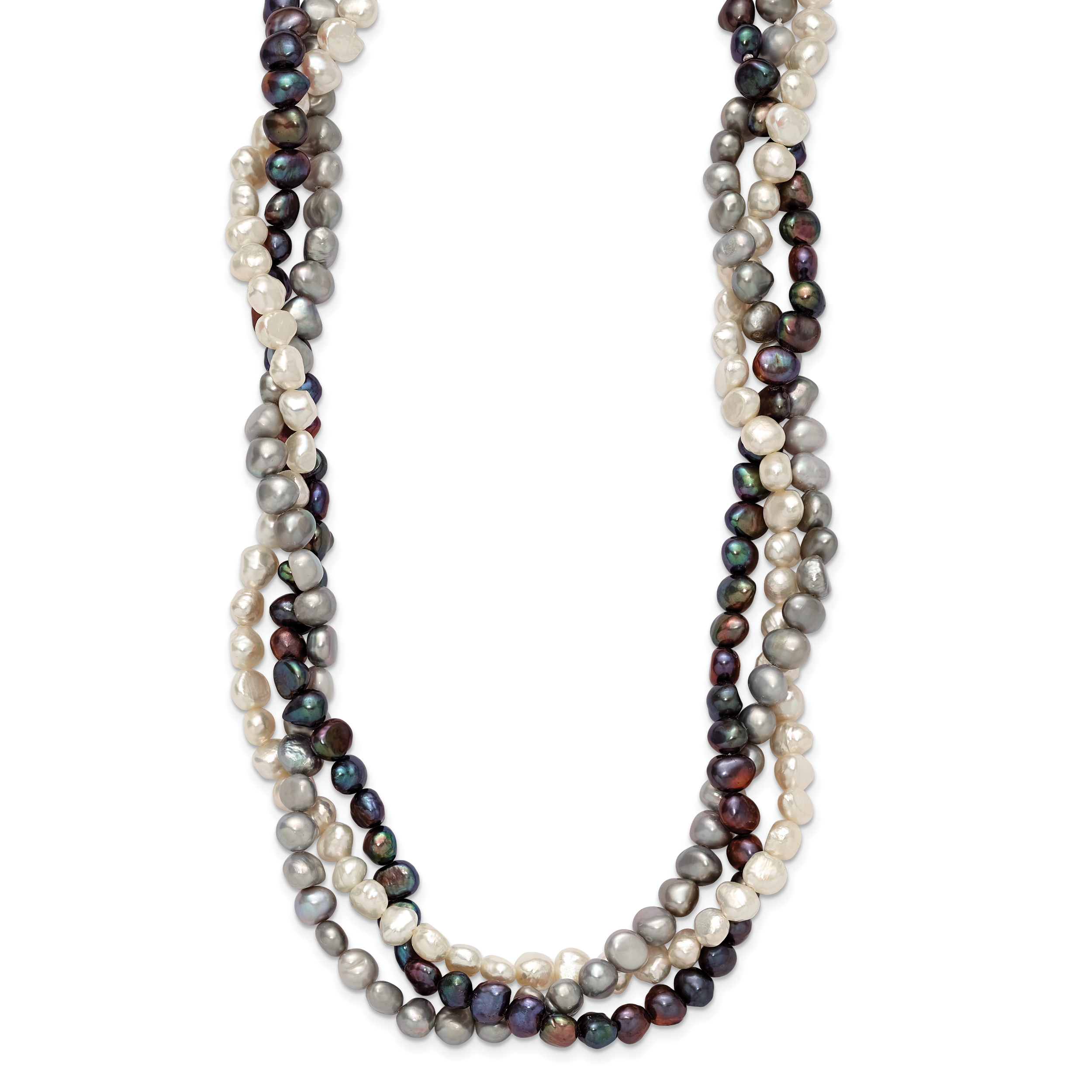 Sterling Silver RH 6-7mm White/Black/Silver FWC Pearl With 2in ext. Necklace Secondary image