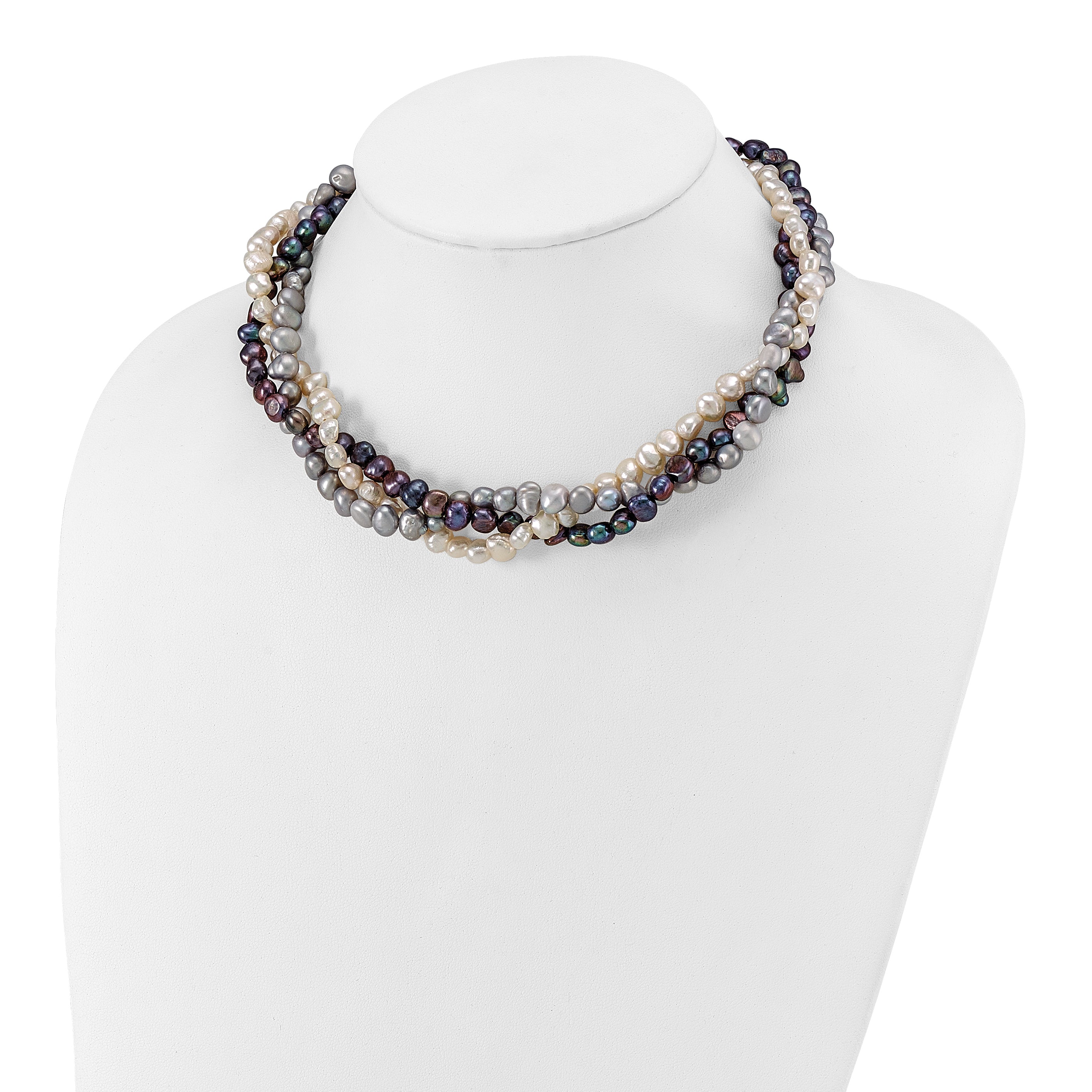 Sterling Silver RH 6-7mm White/Black/Silver FWC Pearl With 2in ext. Necklace