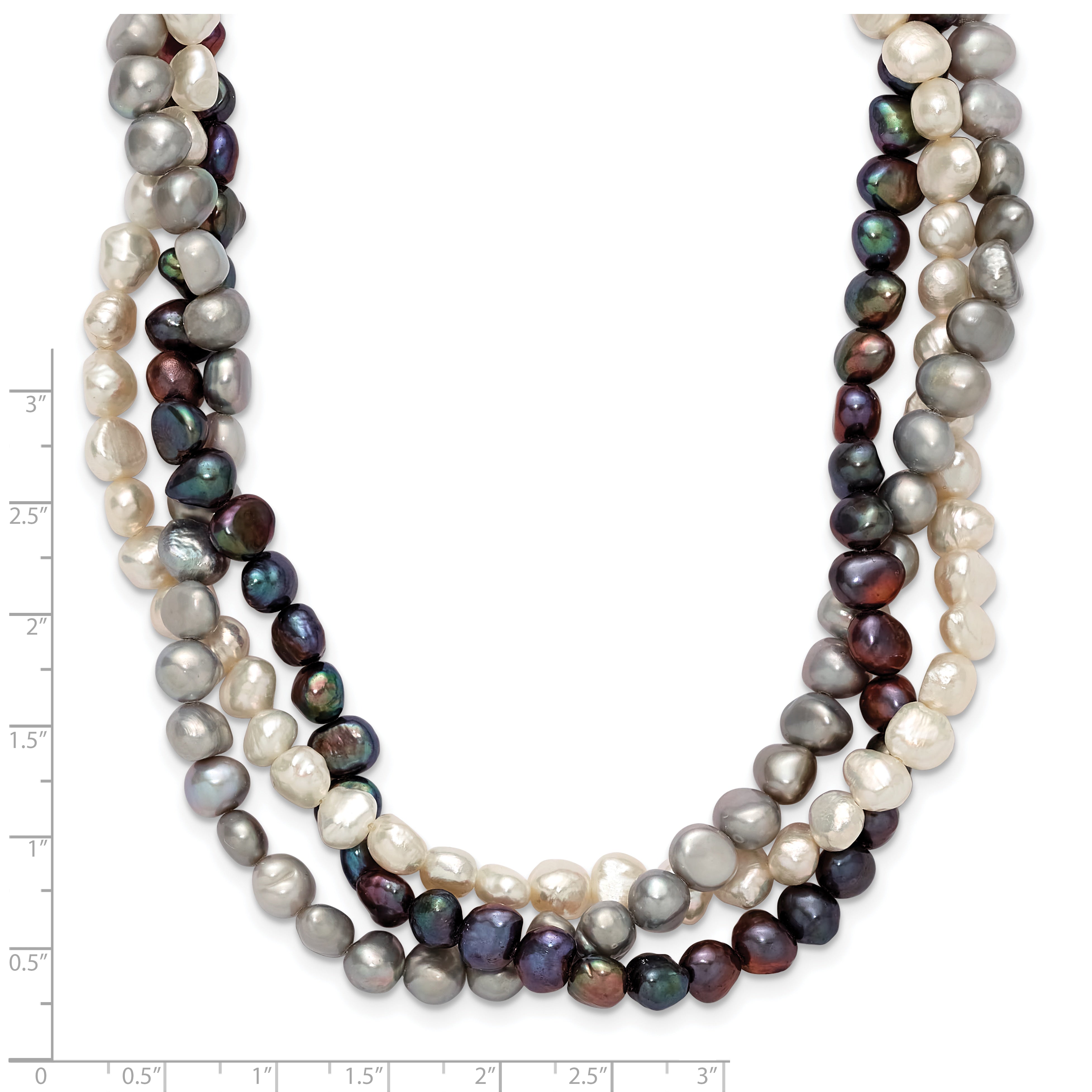 Sterling Silver RH 6-7mm White/Black/Silver FWC Pearl With 2in ext. Necklace