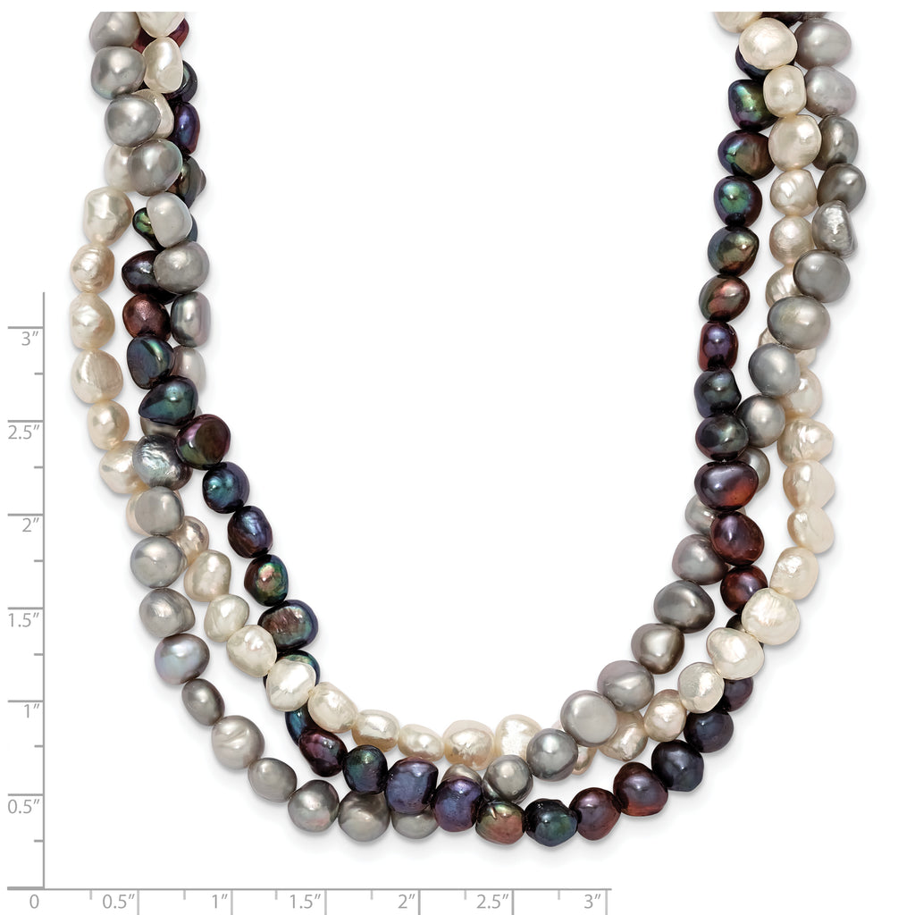 Sterling Silver RH 6-7mm White/Black/Silver FWC Pearl With 2in ext. Necklace