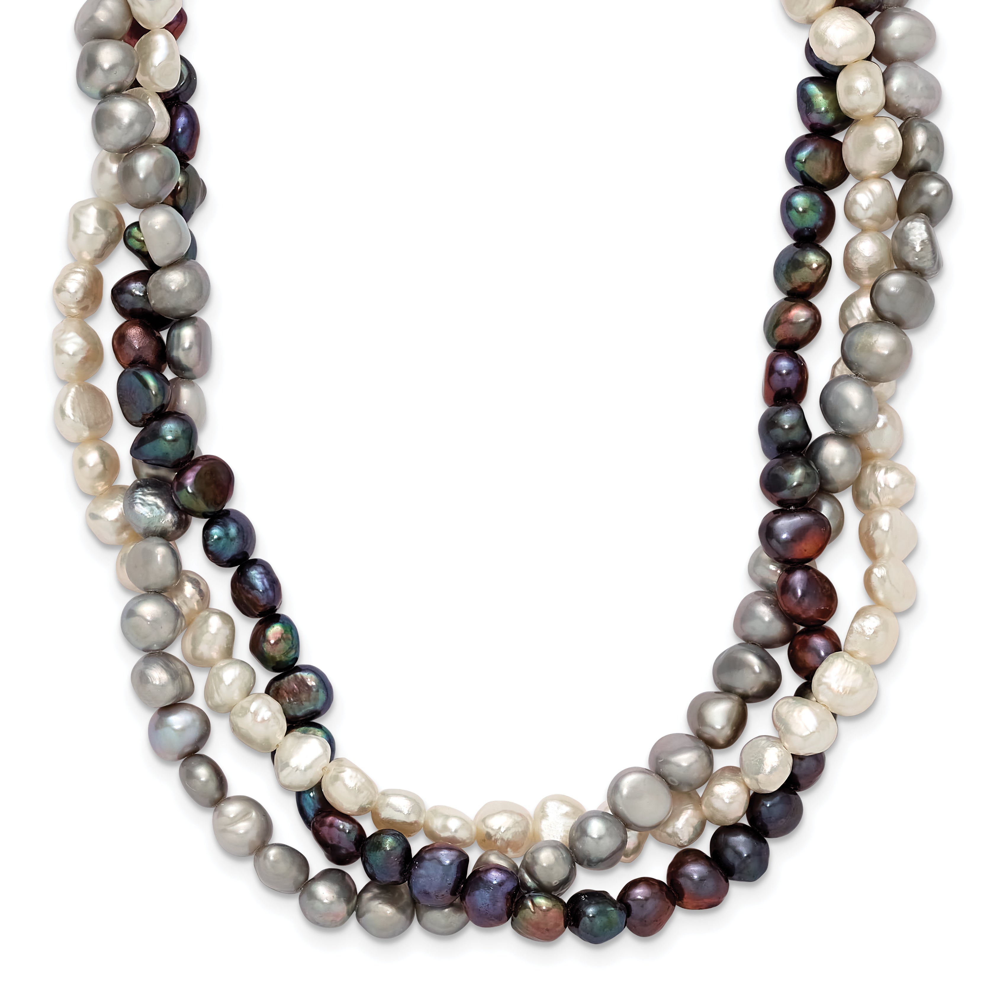Sterling Silver RH 6-7mm White/Black/Silver FWC Pearl With 2in ext. Necklace