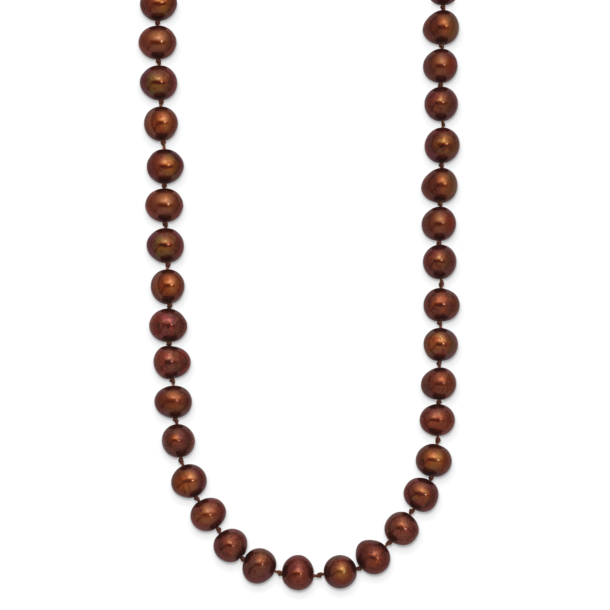 Sterling Silver Rhodium-plated 6-7mm Brown Near-Round Freshwater Cultured Pearl 24 inch Necklace