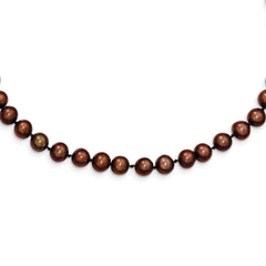 Sterling Silver Rhodium-plated 6-7mm Brown Near-Round Freshwater Cultured Pearl 16 inch Necklace