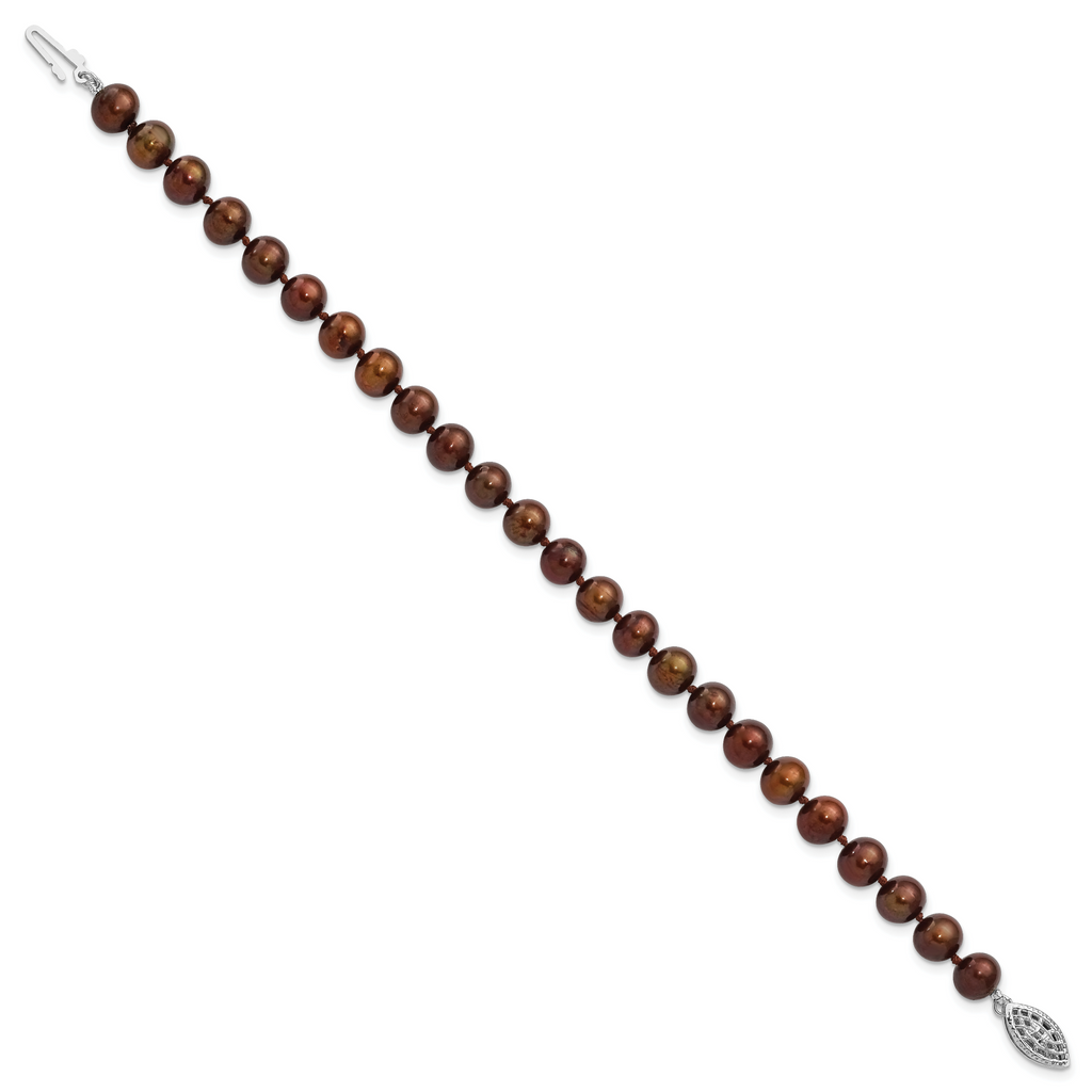 Sterling Silver Rhodium-plated 6-7mm Brown Near-Round Freshwater Cultured Pearl 7.25 inch Bracelet