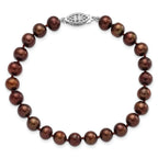 Sterling Silver Rhodium-plated 6-7mm Brown Near-Round Freshwater Cultured Pearl 7.25 inch Bracelet