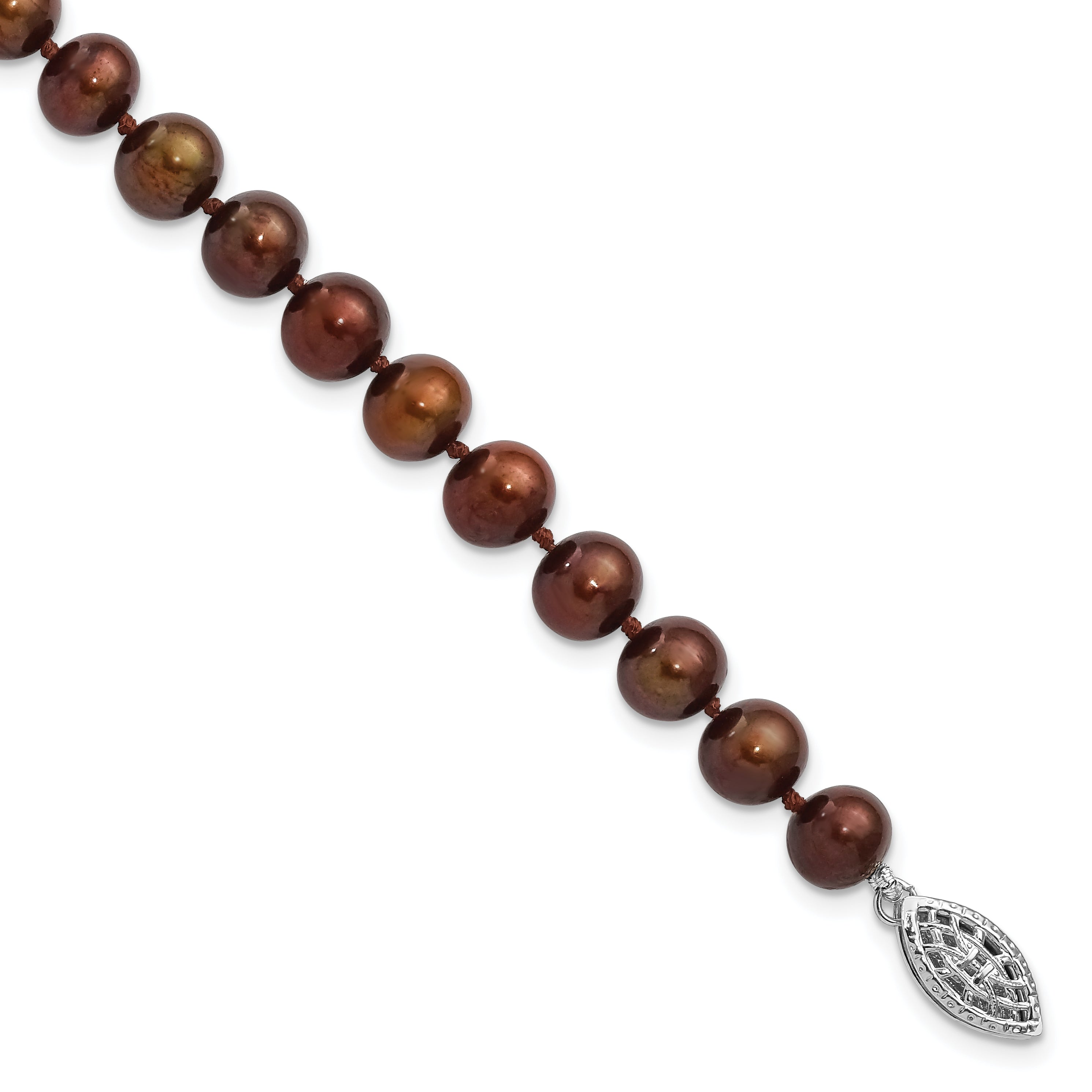 Sterling Silver Rhodium-plated 6-7mm Brown Near-Round Freshwater Cultured Pearl 7.25 inch Bracelet Main image