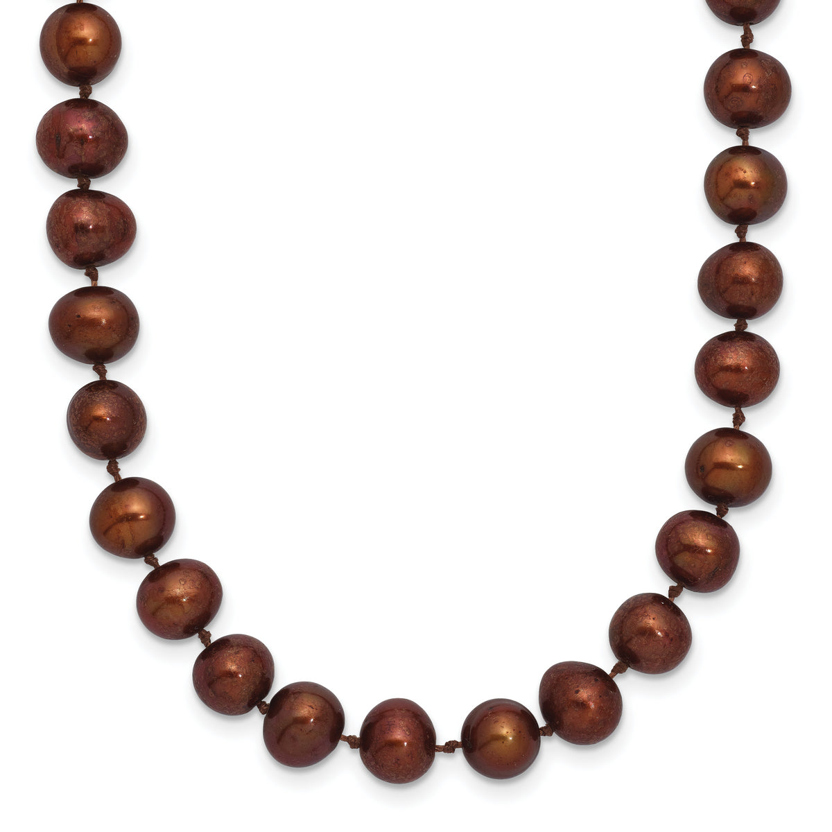 Sterling Silver Rhodium-plated 6-7mm Brown Near-Round Freshwater Cultured Pearl 24 inch Necklace