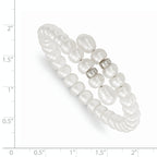 Sterling Silver Rhodium-plated 6-8mm White Button and Rice Freshwater Cultured Pearl Flexible 7.5 inch Bracelet