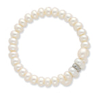 Sterling Silver Rhodium-plated 6-8mm White Button and Rice Freshwater Cultured Pearl Flexible 7.5 inch Bracelet