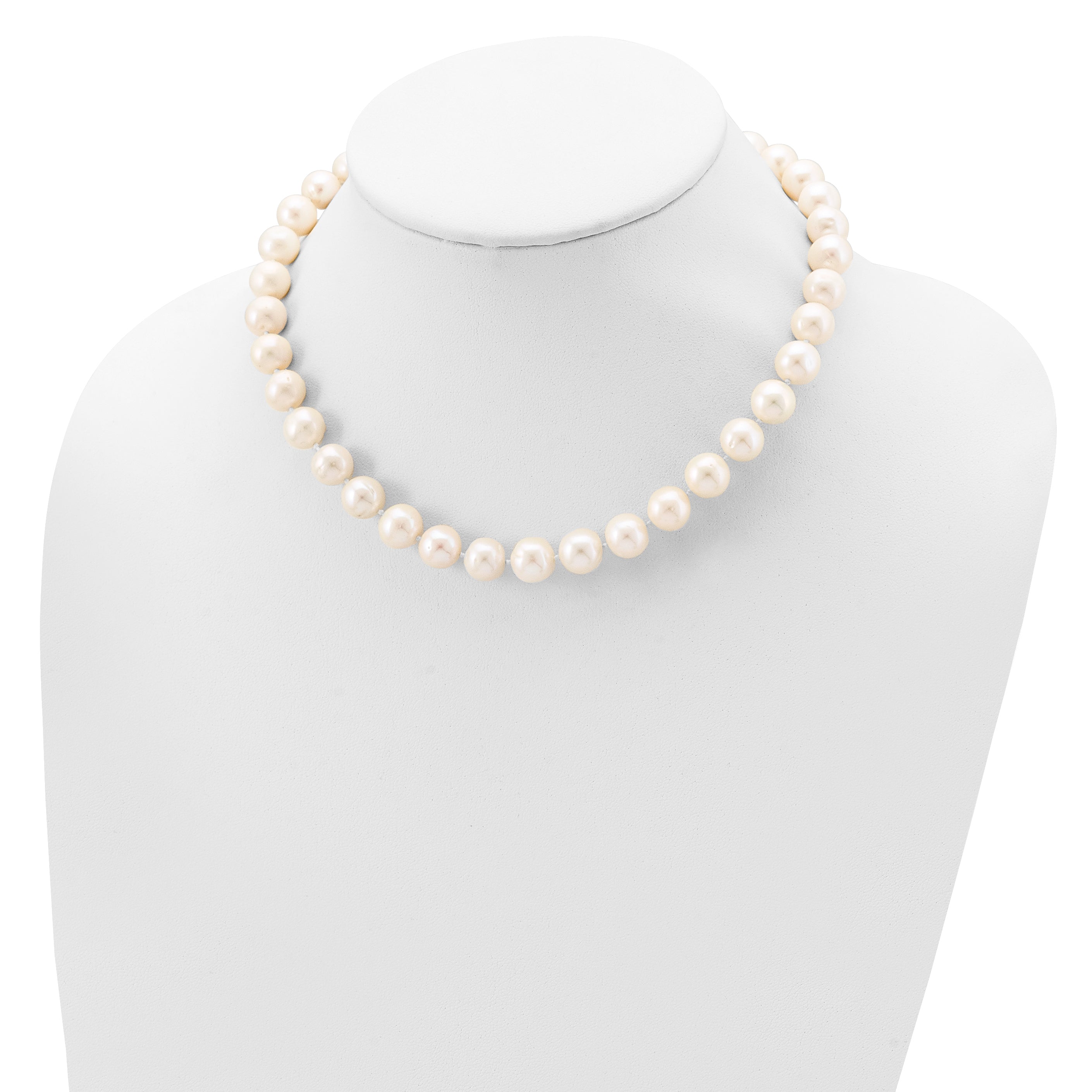 Sterling Silver Rhodium-plated 10-11mm White Near-Round Freshwater Cultured Pearl 24 inch Necklace