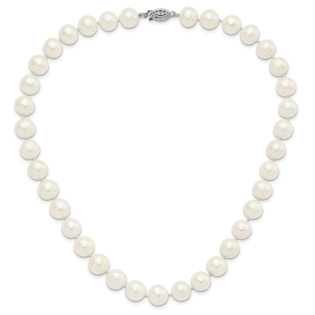 Sterling Silver Rhodium-plated 10-11mm White Near-Round Freshwater Cultured Pearl 24 inch Necklace