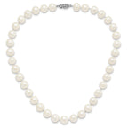 Sterling Silver Rhodium-plated 10-11mm White Near-Round Freshwater Cultured Pearl 24 inch Necklace