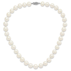 Sterling Silver Rhodium-plated 10-11mm White Near-Round Freshwater Cultured Pearl 24 inch Necklace