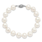 Sterling Silver Rhodium-plated 10-11mm White Near-Round Freshwater Cultured Pearl 8.25 inch Bracelet